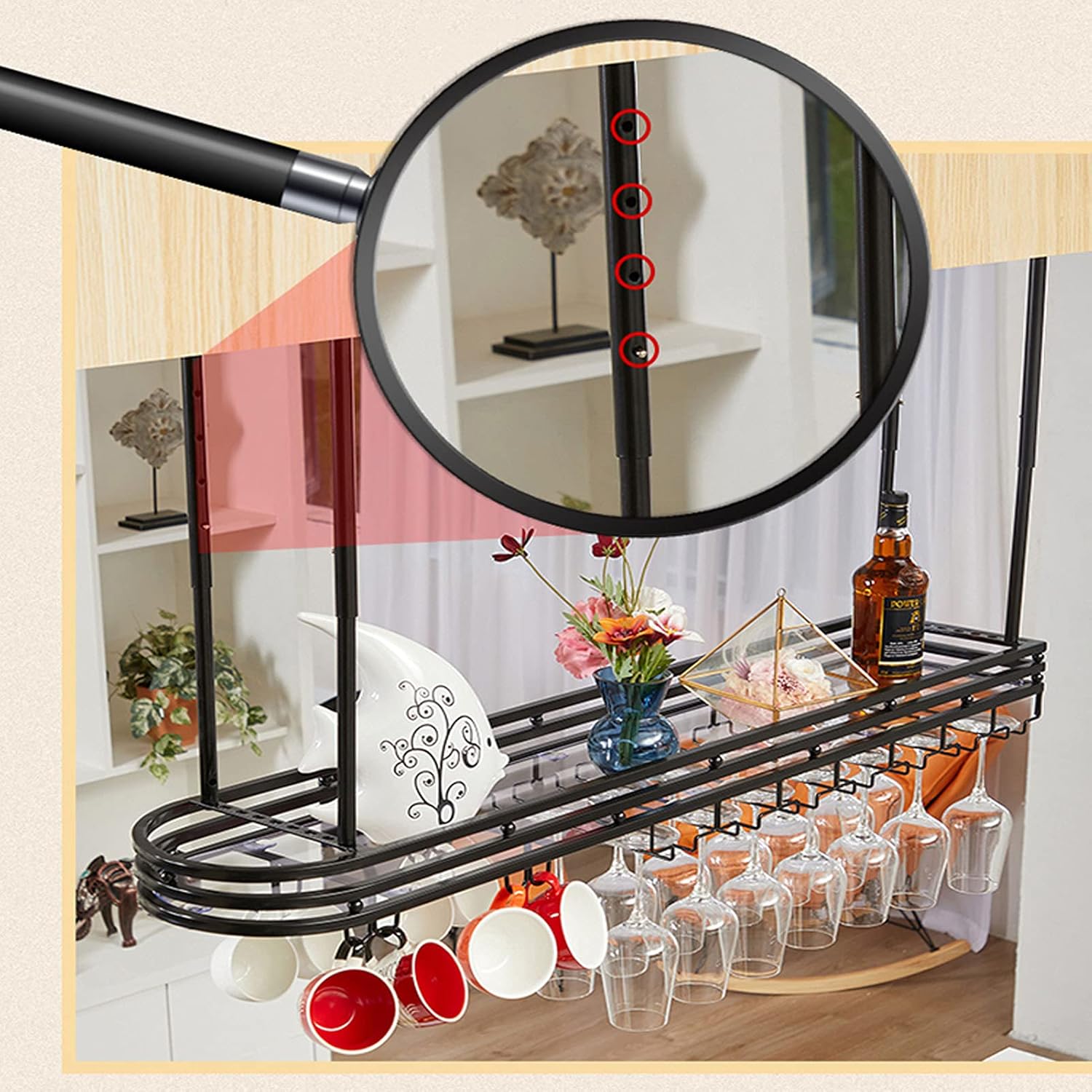 Wall-Mounted Wine Rack with Upside Down Stemware Holder