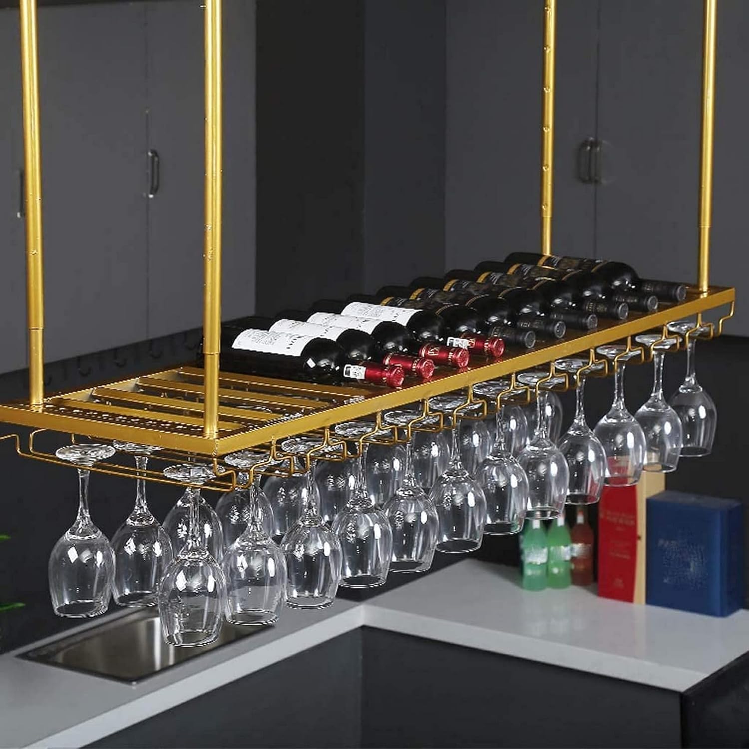 Adjustable Wall-Mounted Wine Rack Holder for Bars and Restaurants