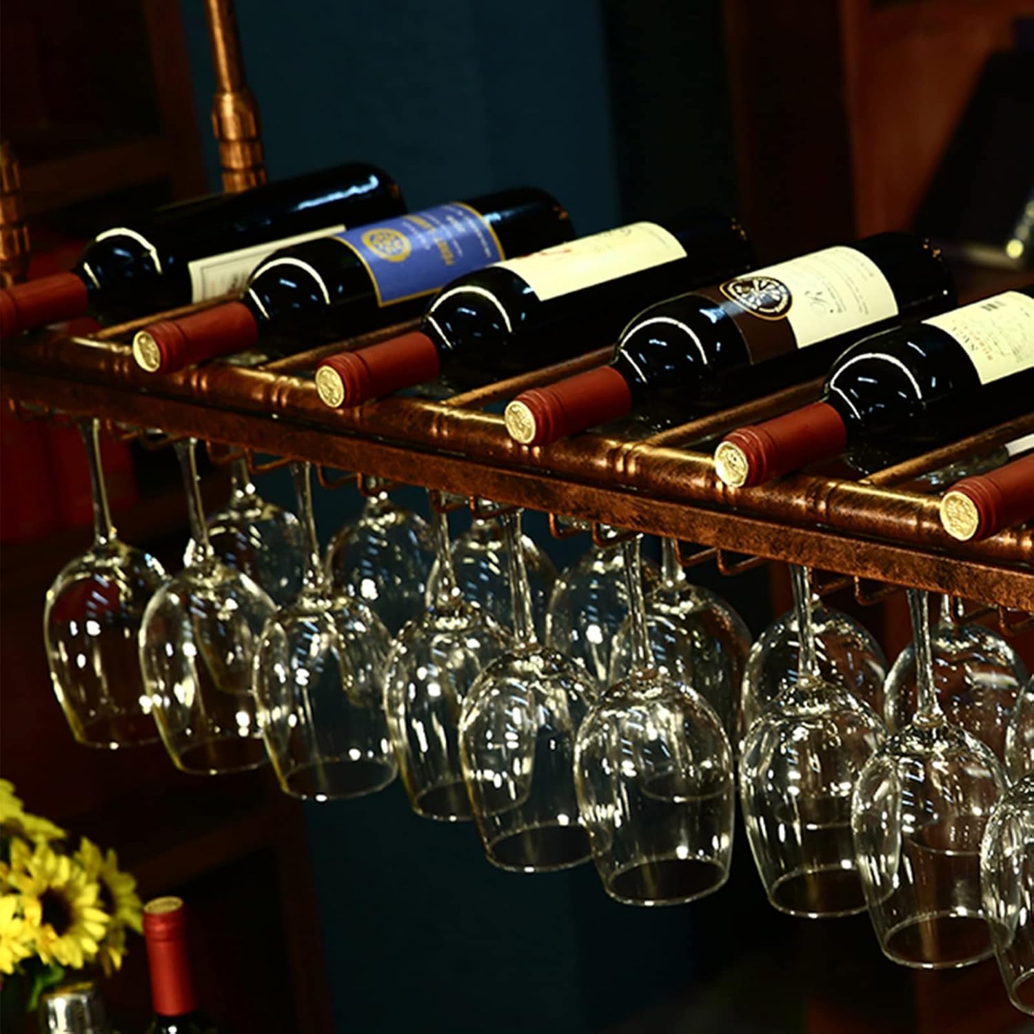 Ceiling Hanging Wine Rack with Glass Holder Black 80x35cm 1