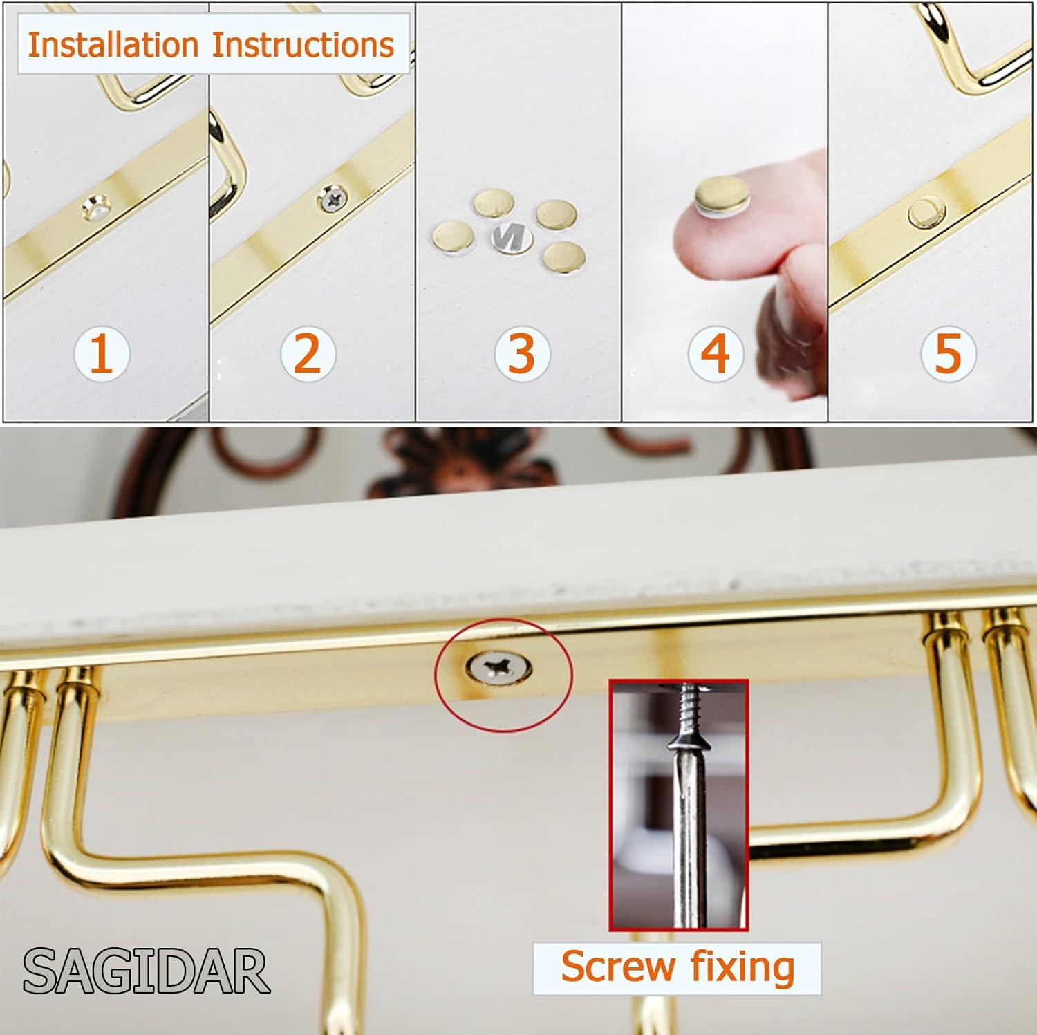 SAGIDAR Stemware Rack for Glasses Storage Stainless Steel