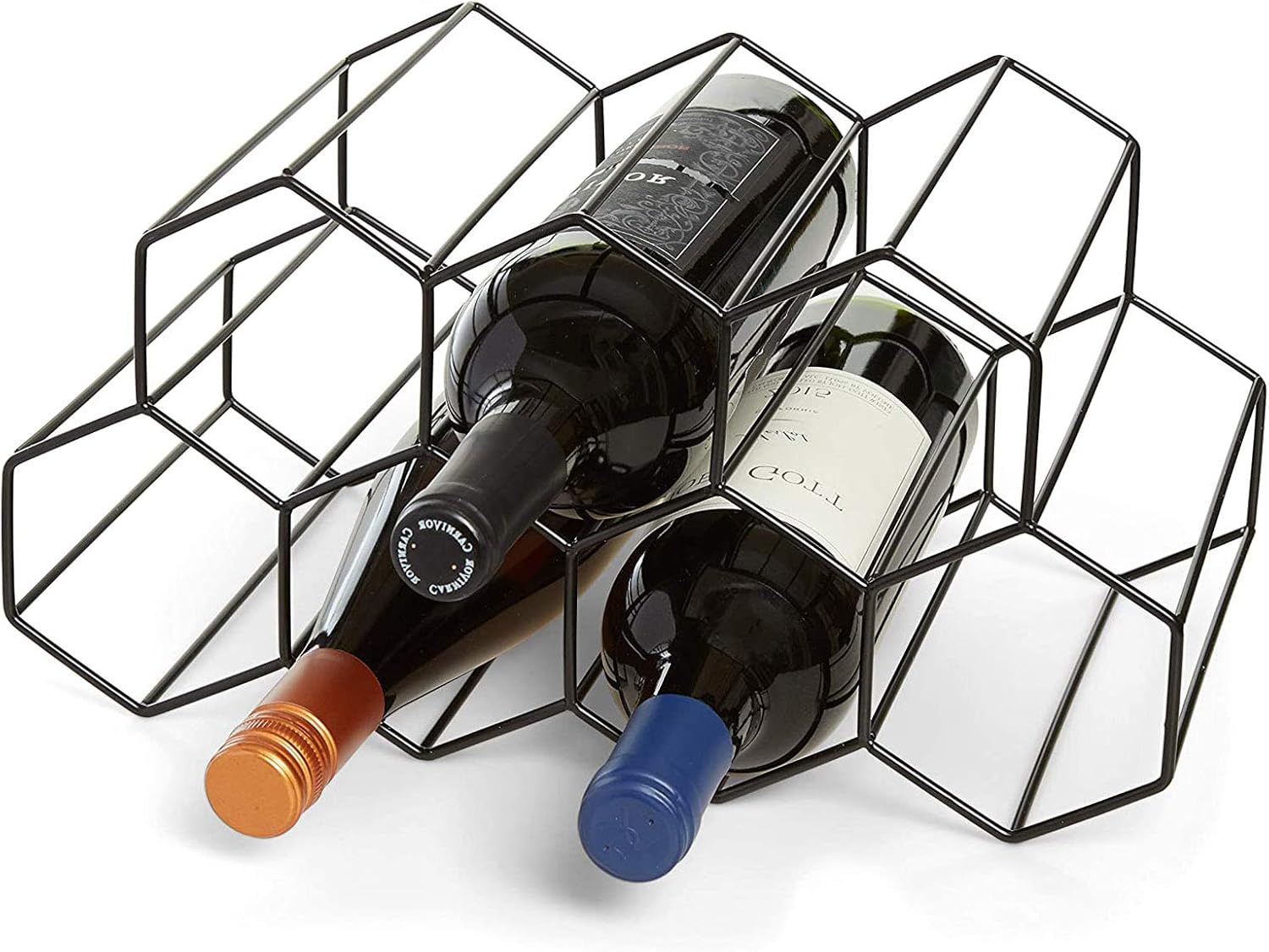 BOCbco Metal Wine Rack - Freestanding 9 Bottle Holder with Geometric Design Black