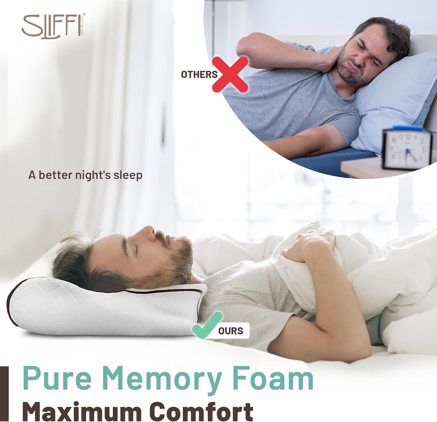 SLIFFI Cervical Memory Foam Pillow for Neck and Shoulder Pain