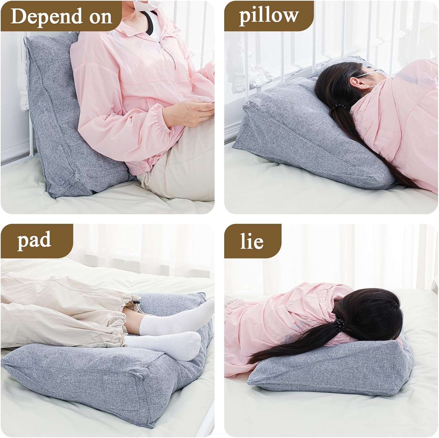 Wenqik Triangular Reading Pillow with Removable Cover Gray