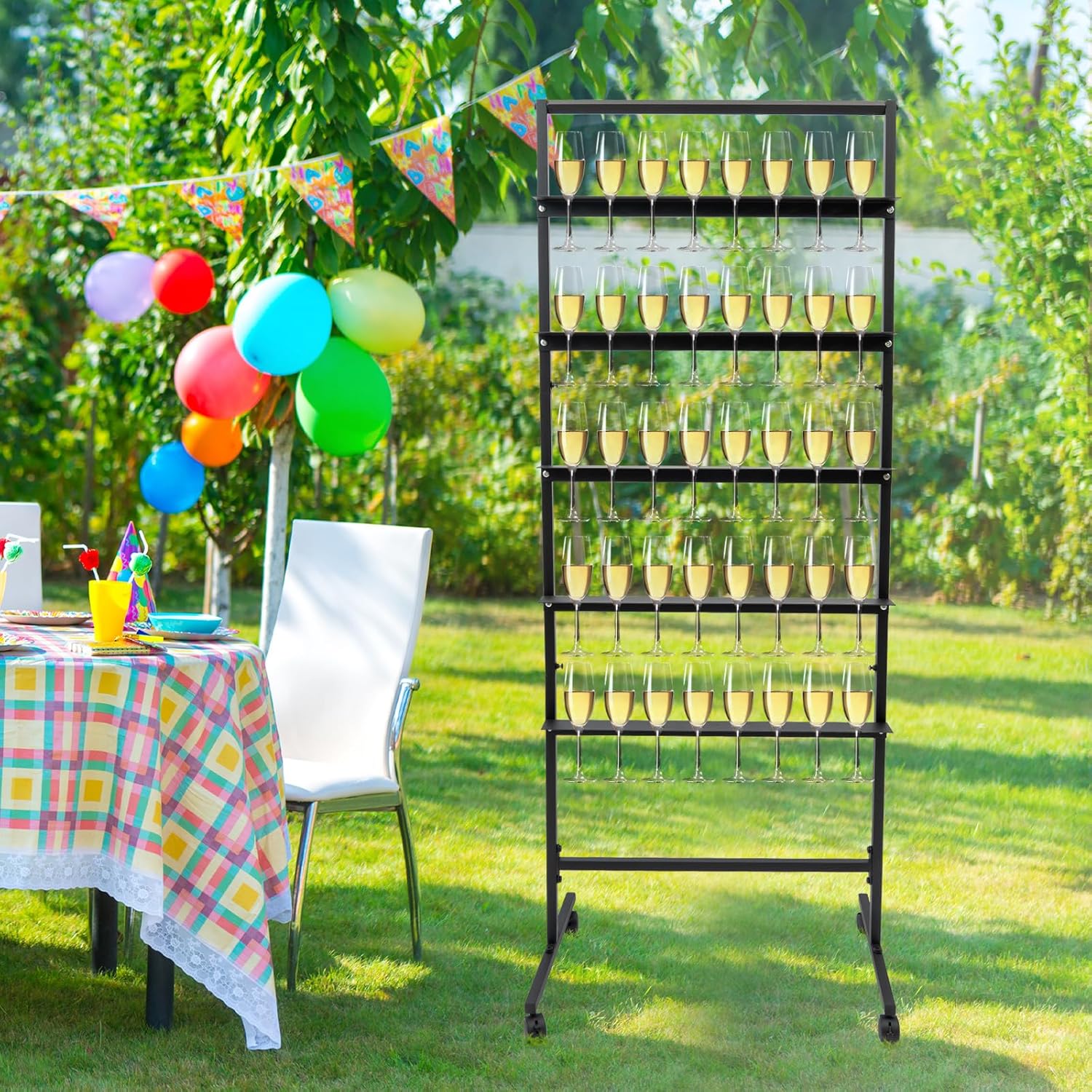 5 Tier Champagne Glass Holder with Lockable Wheels - Black