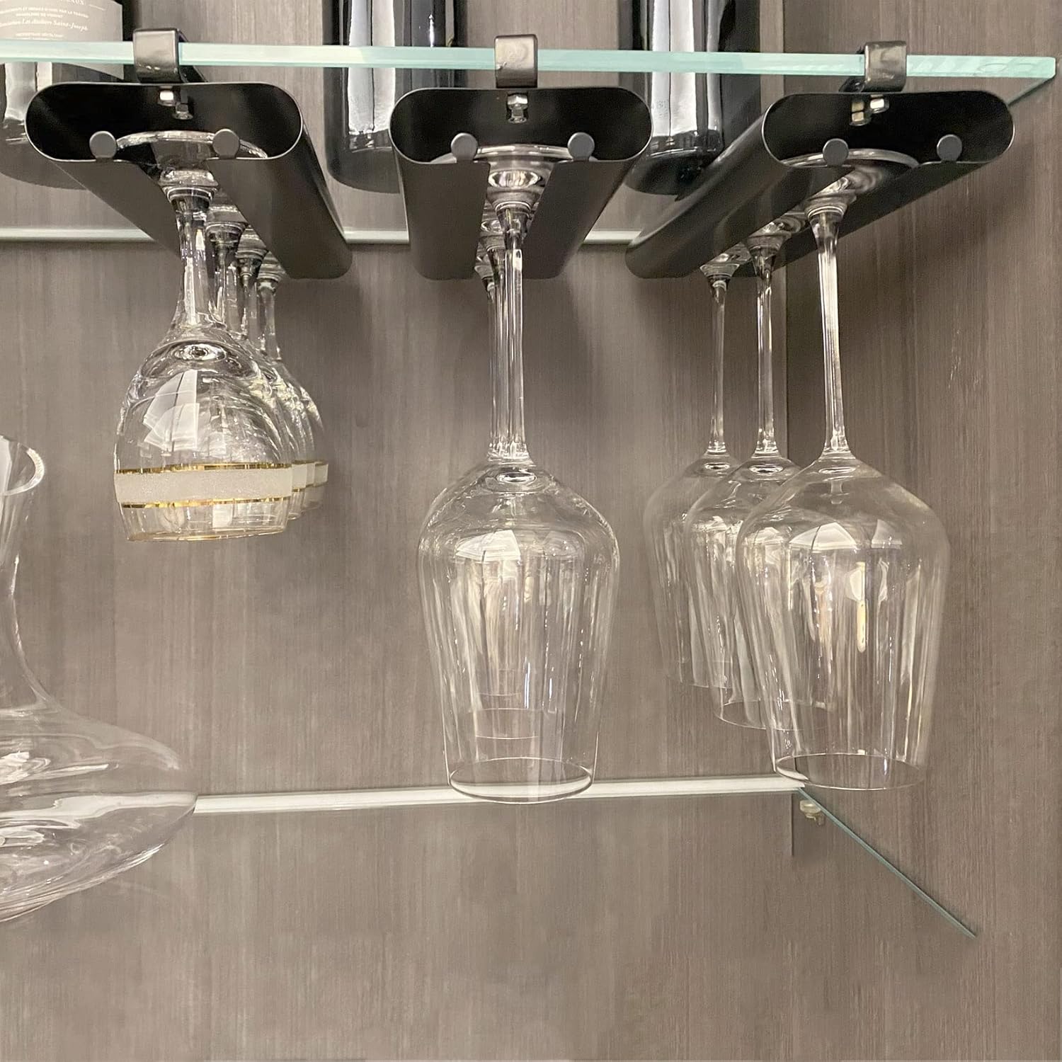 WORDFUN Under Cabinet Wine Glass Holder 1PCS Gold