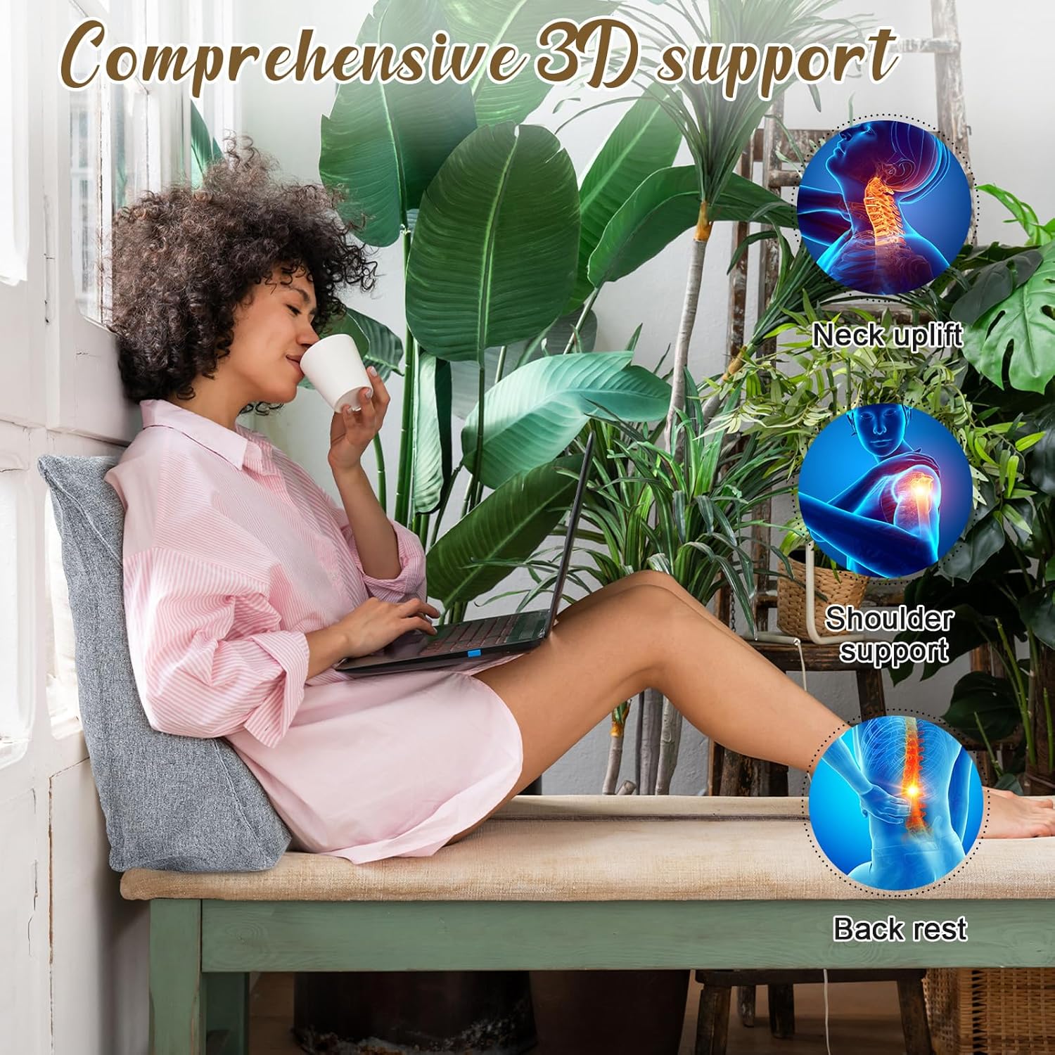 Wenqik Triangular Reading Pillow with Removable Cover Gray
