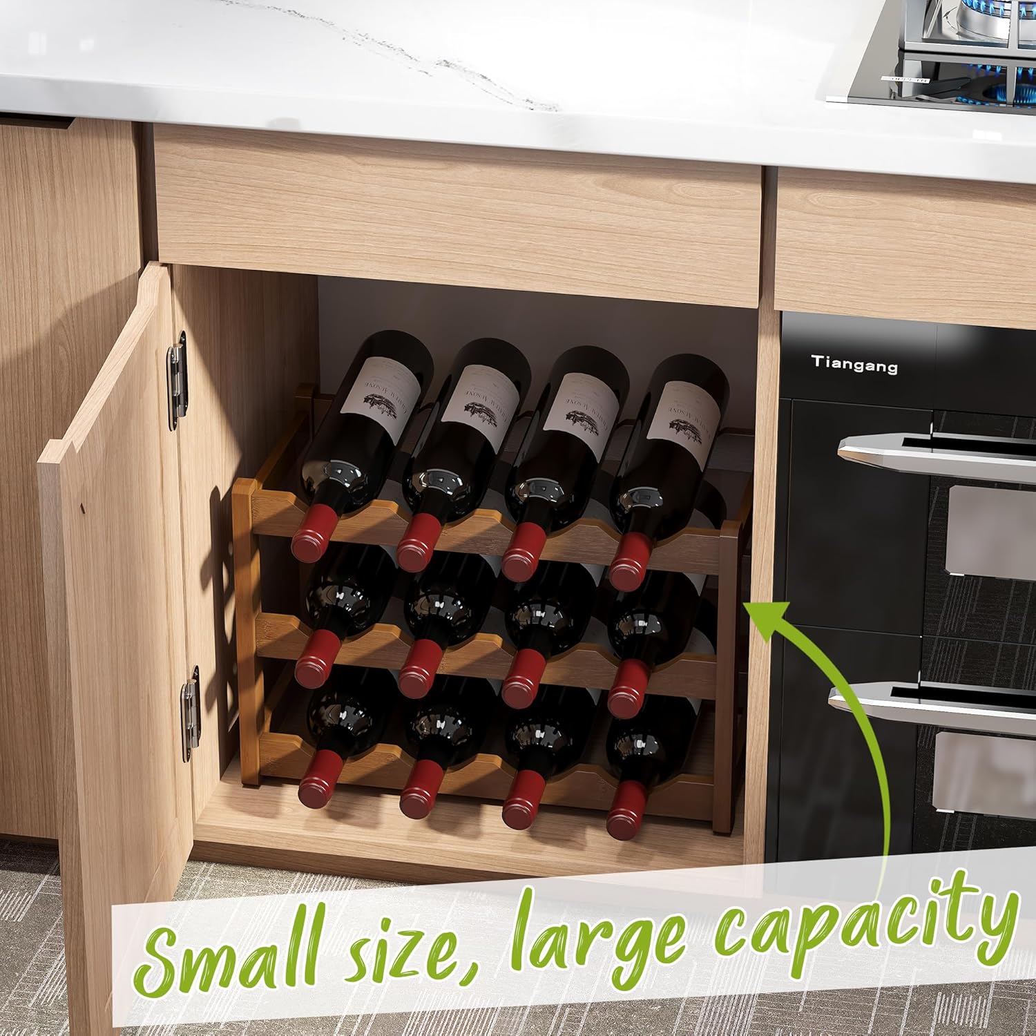 BMOSU 3 Tier Bamboo Wine Rack 12 Bottle Storage Cabinet