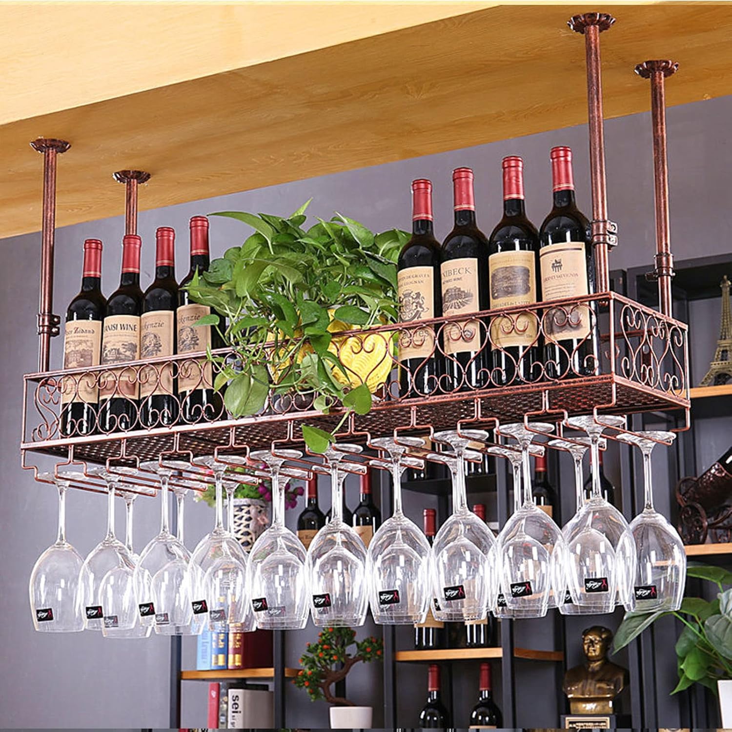 ZJDYDY Wall-Mounted Iron Wine Rack with Adjustable Hanger