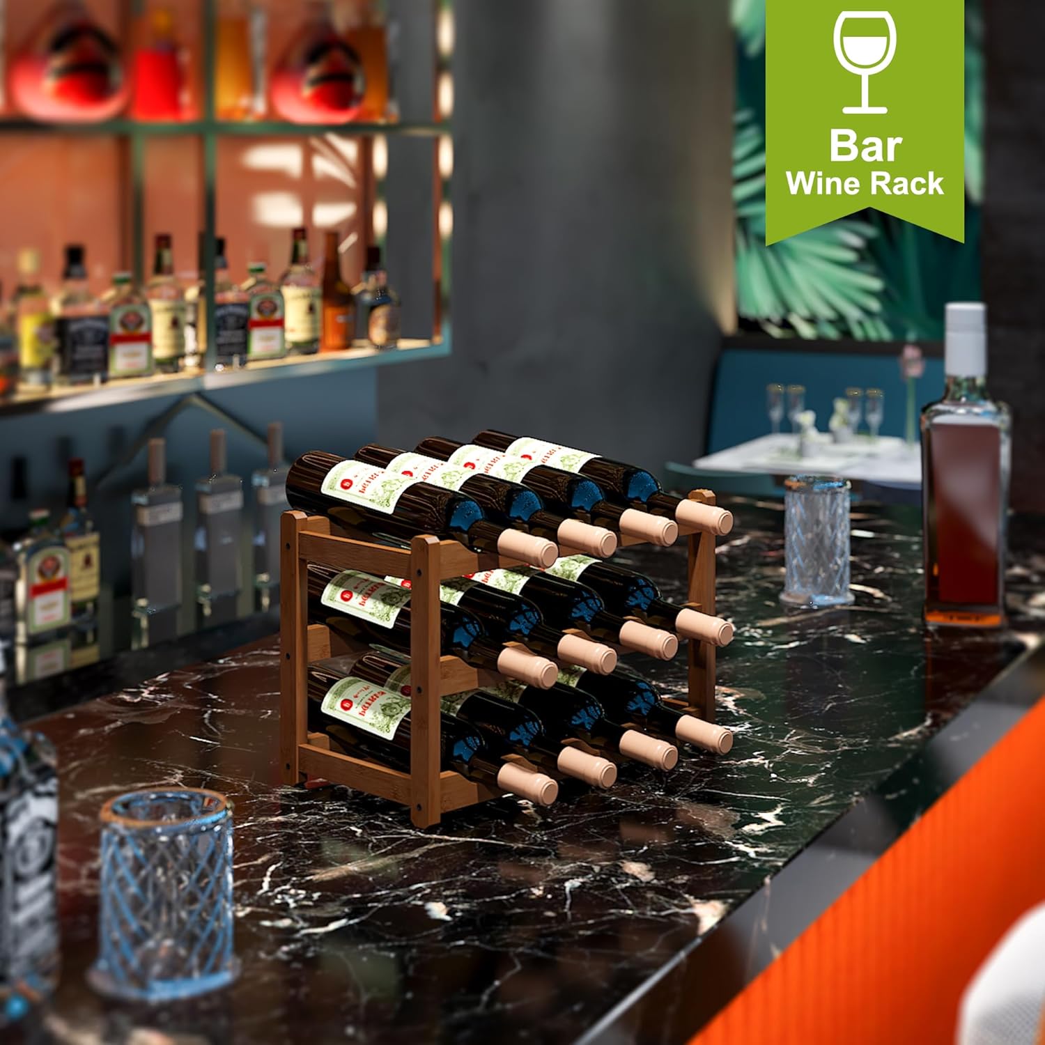 BMOSU 3 Tier Bamboo Wine Rack 12 Bottle Storage Cabinet