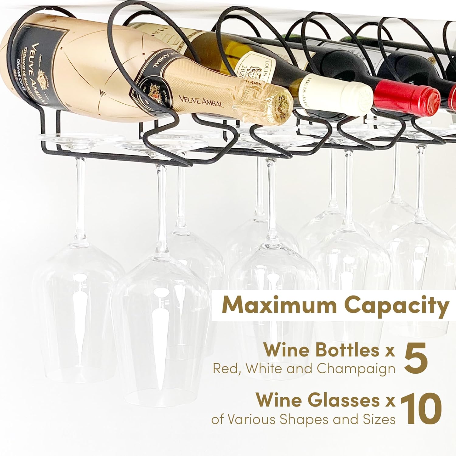 xympo Under Cabinet Wine Rack with Glass Hanger Set of 5