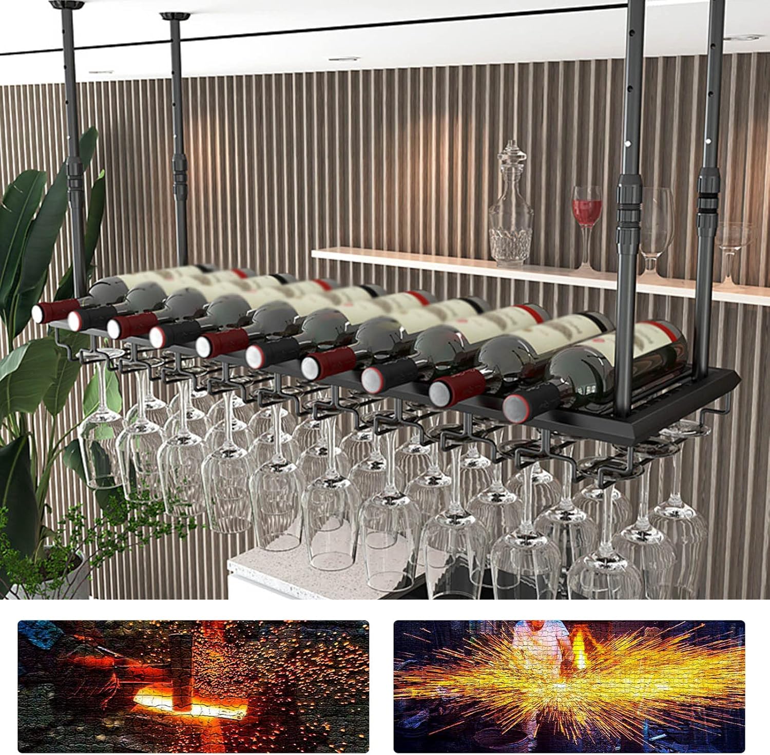 LUCEAE Adjustable 2-Layer Wine Rack for Home Kitchen and Bar