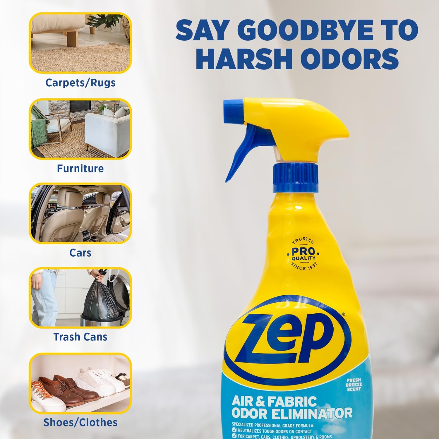 Zep Air and Fabric Odor Eliminator - 32 oz Pack of 4