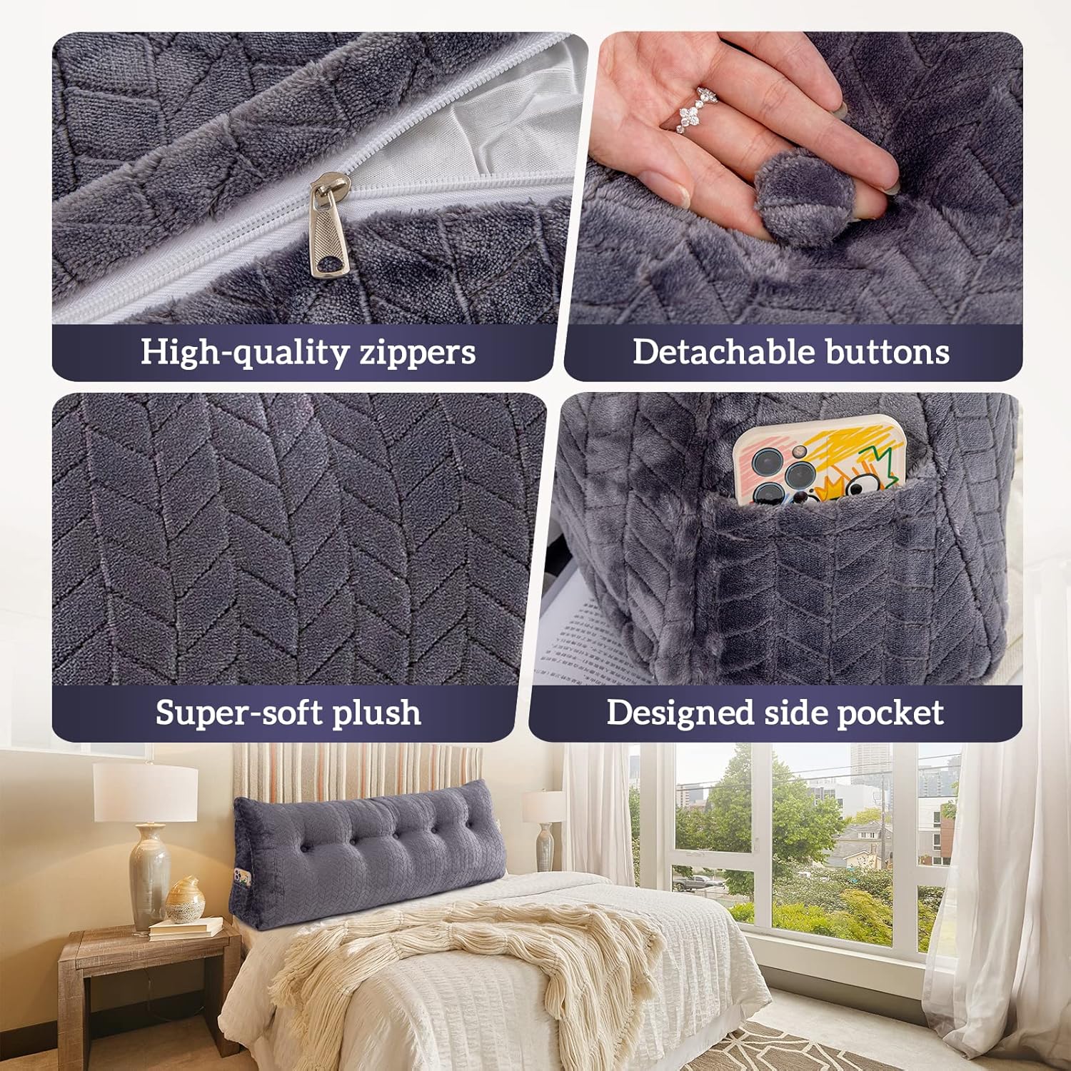 TerriTrophy Large Triangular Wedge Headboard Pillow