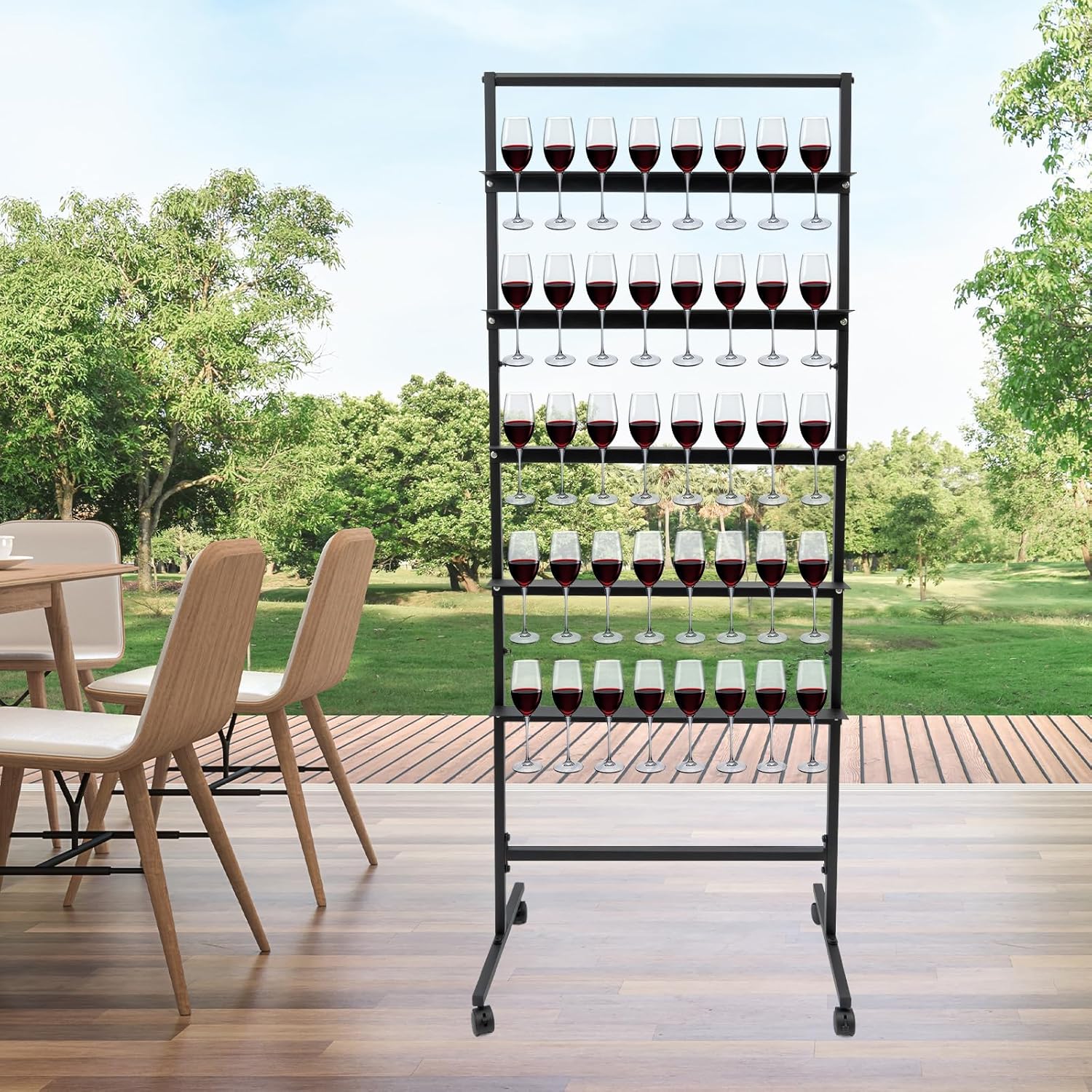 5 Tier Champagne Glass Holder with Lockable Wheels - Black