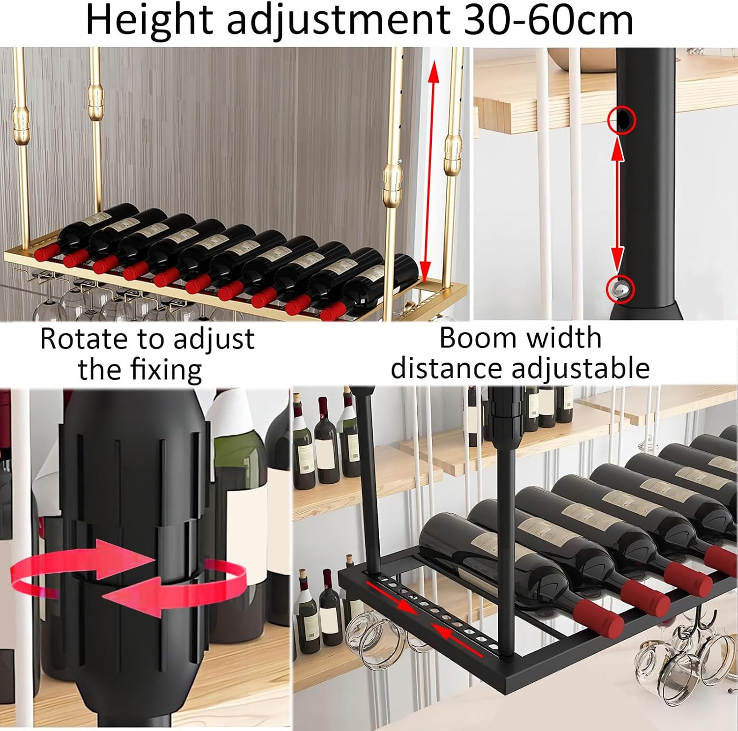 LIGUOYI Hanging Wine Glass Holder Adjustable Rack for Kitchen Bar