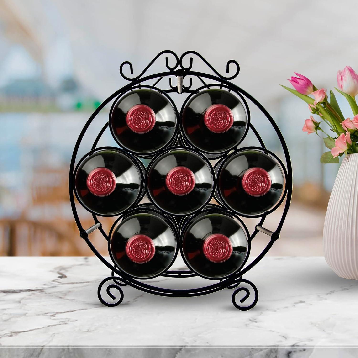 Maypes 7-Bottle Iron Wire Wine Rack for Countertop