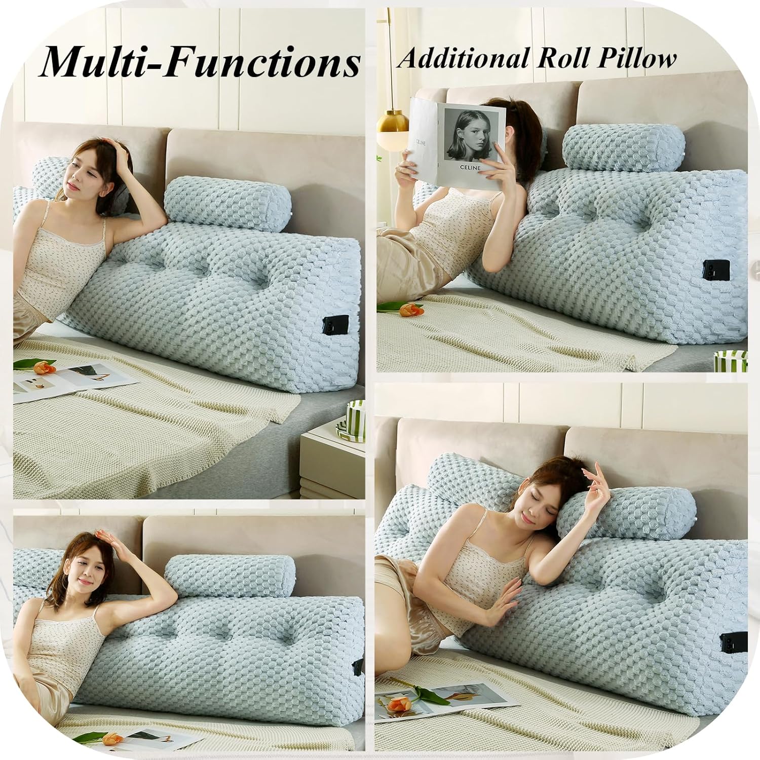 Gpround Wedge Headboard Pillow Set with 2 Roll Pillows