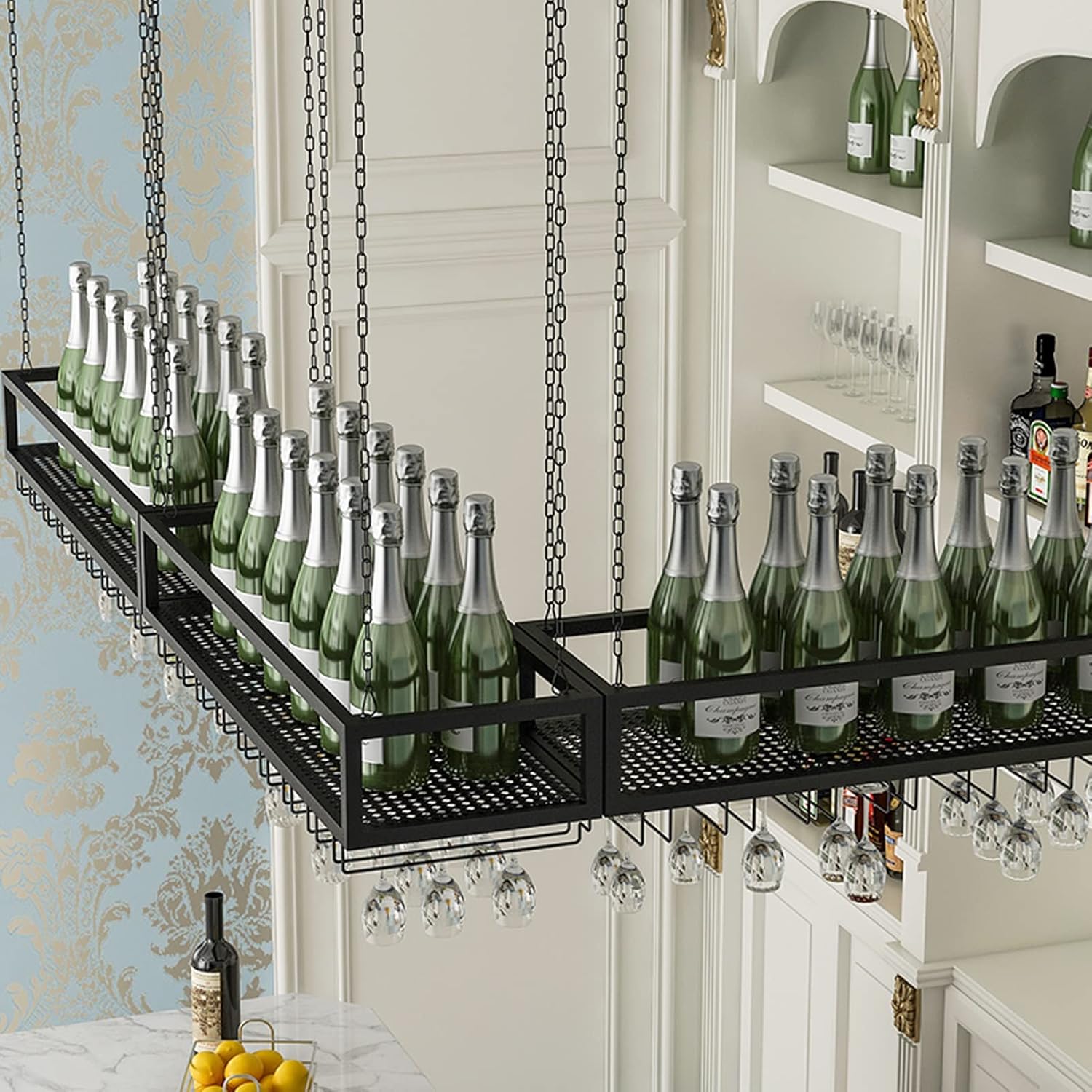 Suuim Wall-Mounted Wine Rack with Glass Holder Durable Metal Design