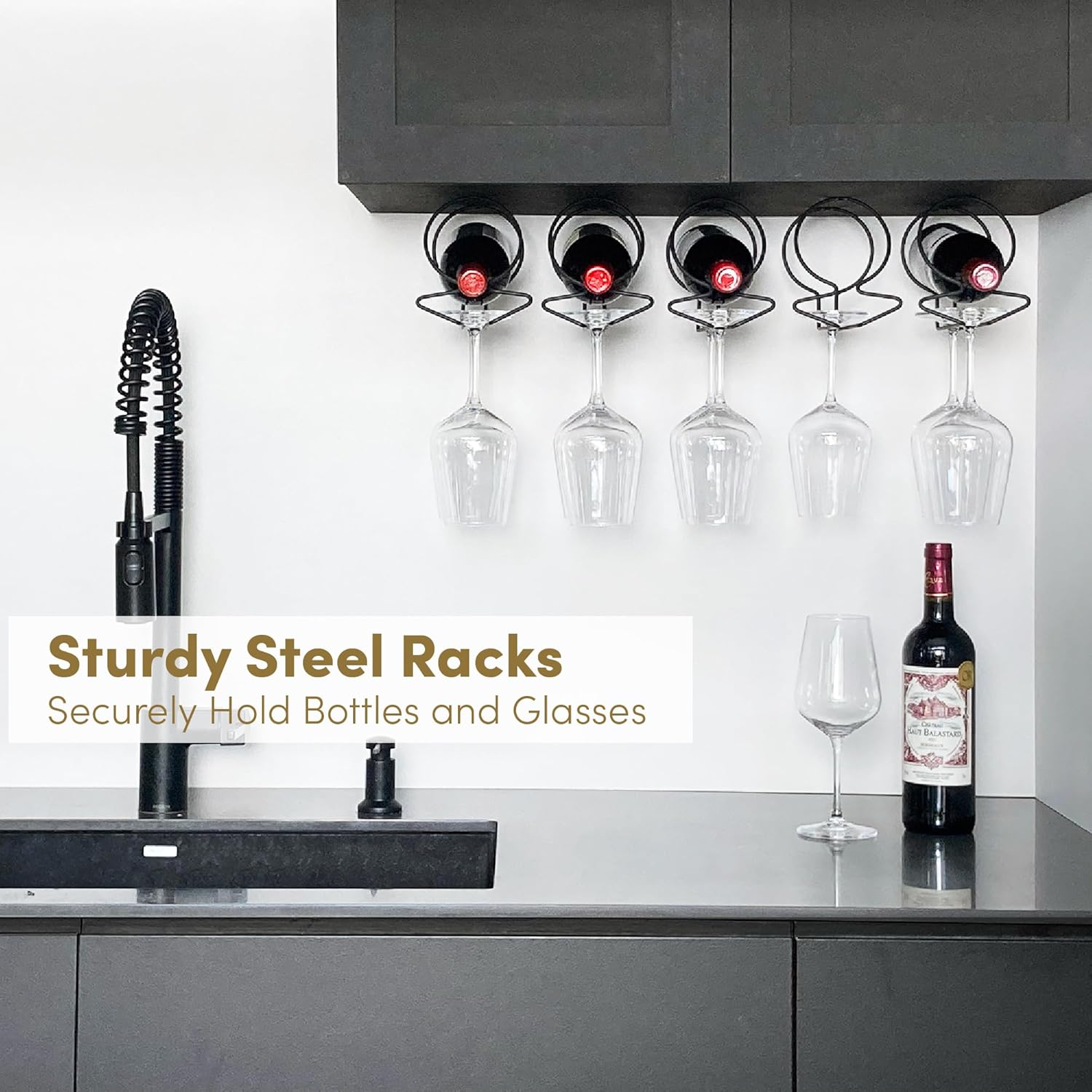 xympo Under Cabinet Wine Rack with Glass Hanger Set of 5