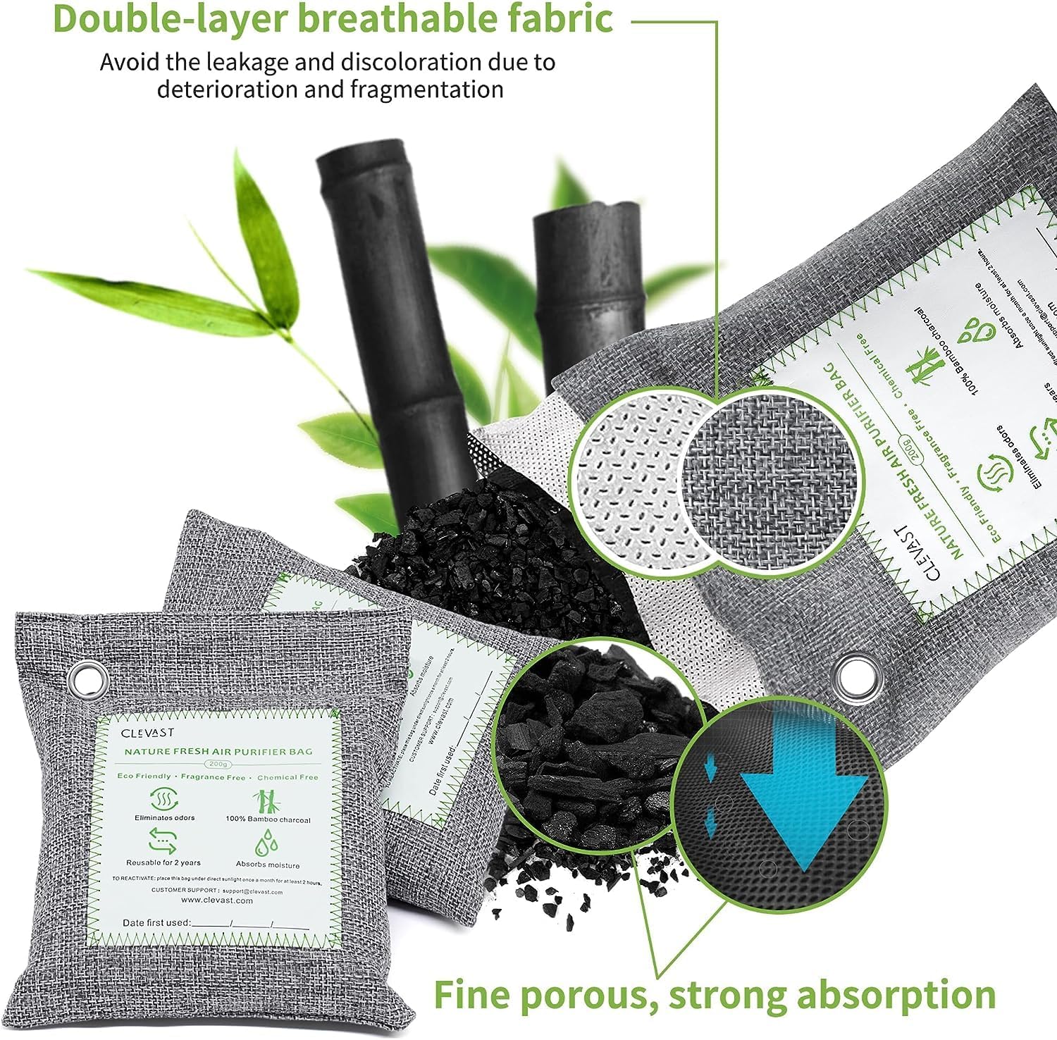 CLEVAST Bamboo Charcoal Air Purifying Bags Large 4200g
