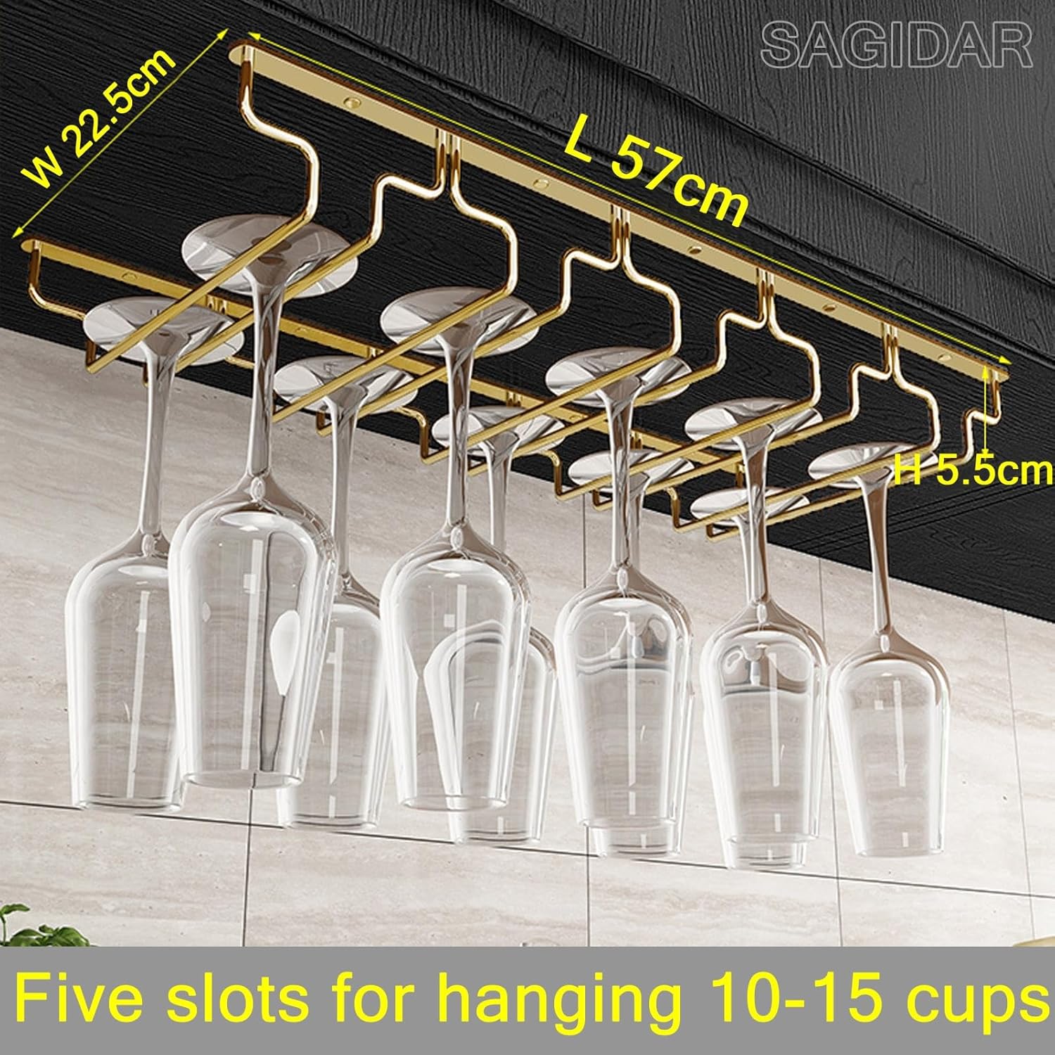 SAGIDAR Wine Glass Holder Under Cabinet Gold