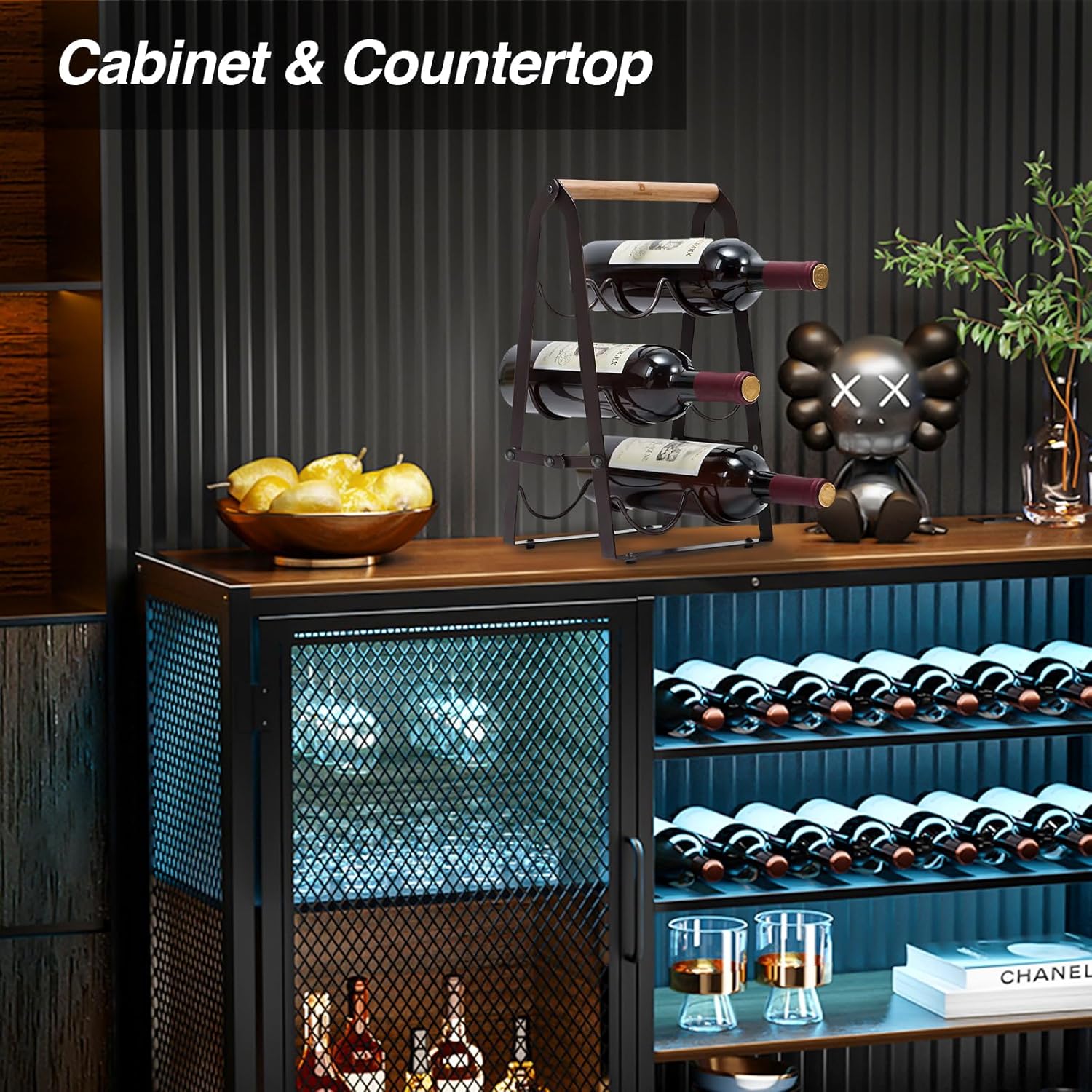 Decorelement 6 Bottle Wine Rack with Handle 3 Tier Collapsible