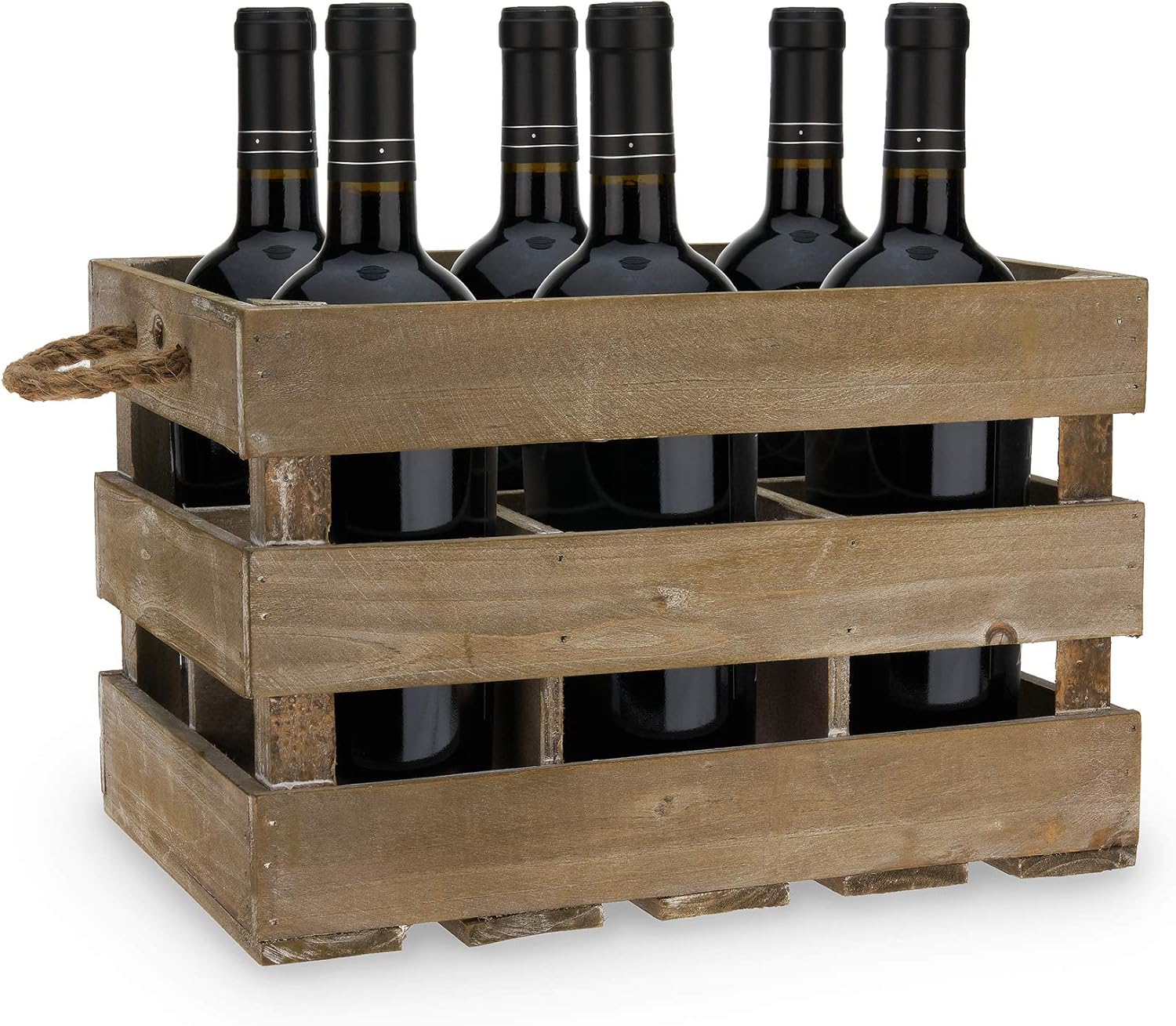 Twine Rustic Wine Bottle Holder Crate Dark Wood 6 Bottle Storage Rack