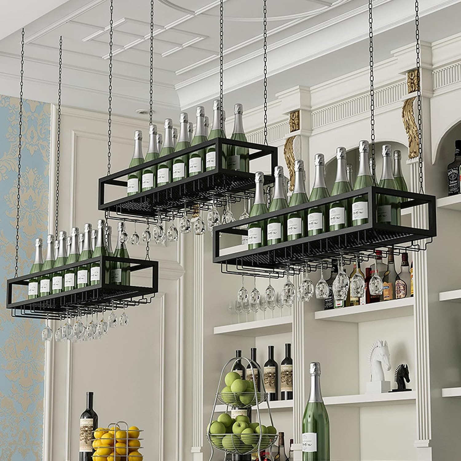 Suuim Ceiling Mount Wine Holder Hanging Glass Rack for Kitchen Bar
