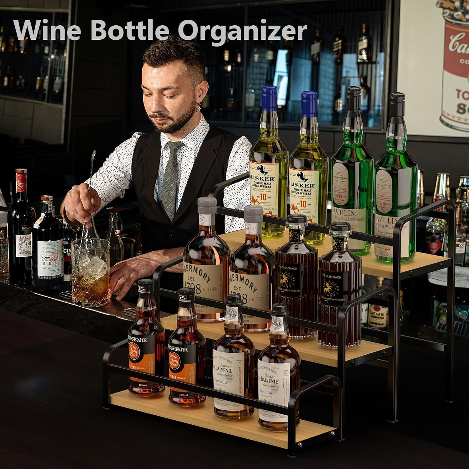 12 Bottle Coffee Syrup Rack 3 Tier with Magnetic Installation