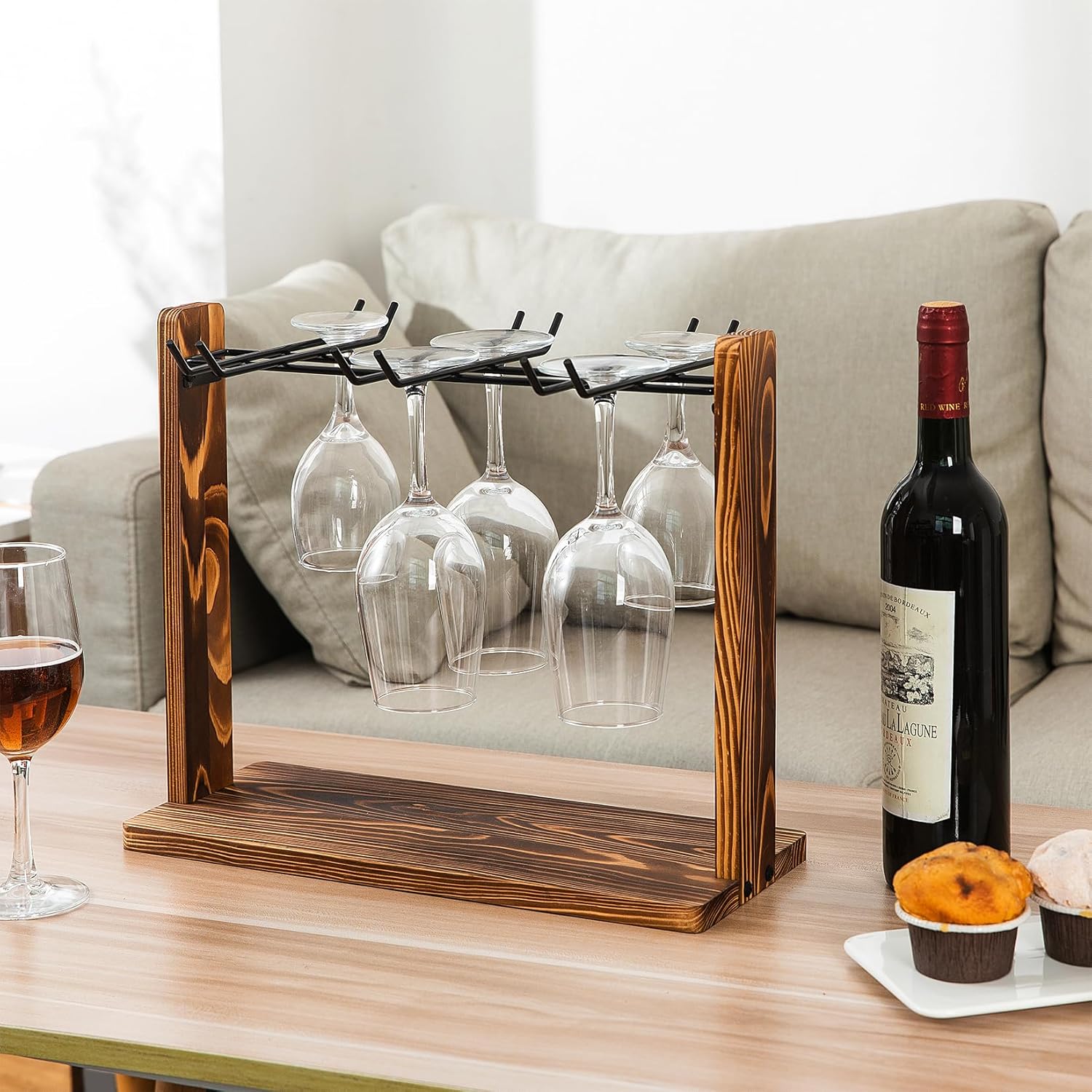 ExoLiry Rustic 6-Slot Wine Glass Rack