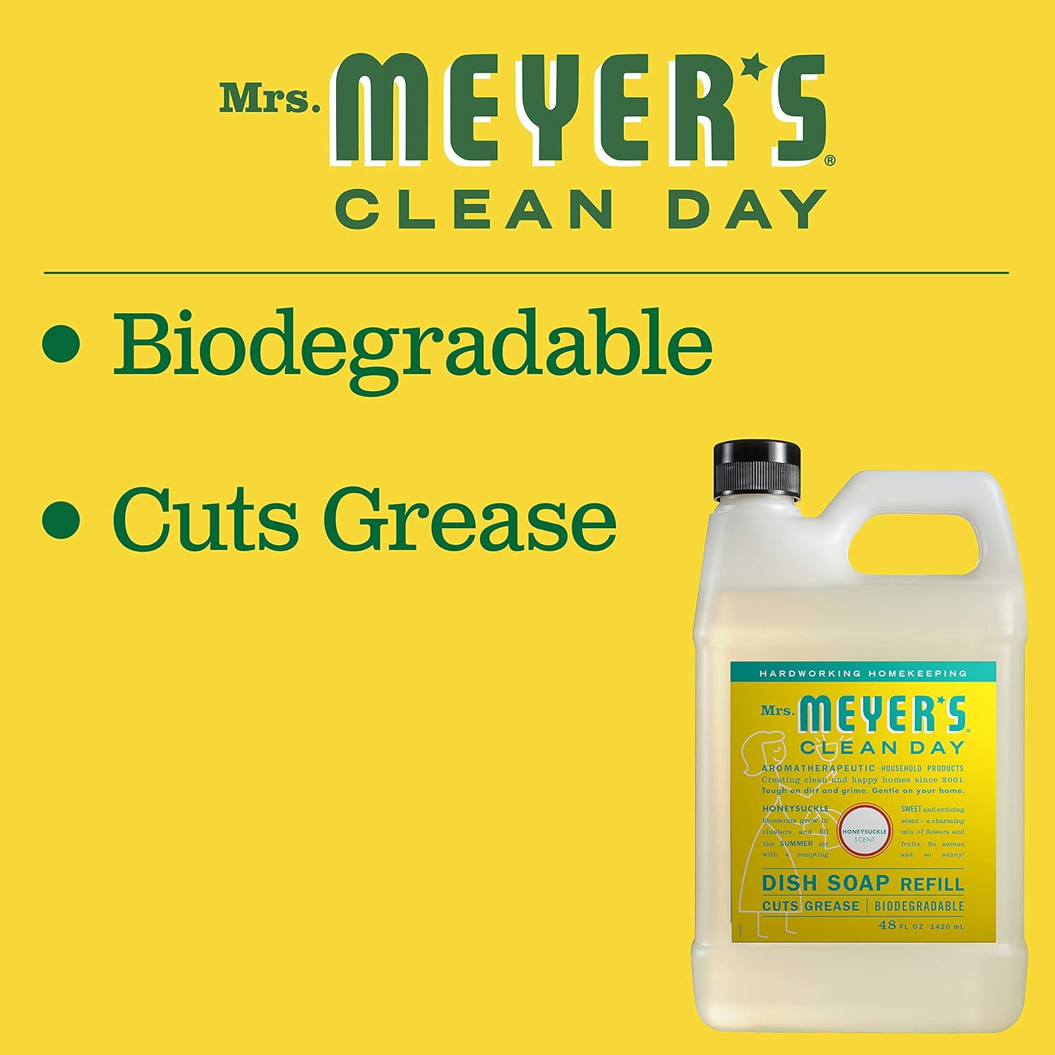 Mrs Meyers Clean Day Liquid Dish Soap Refill Honeysuckle 48 fl oz