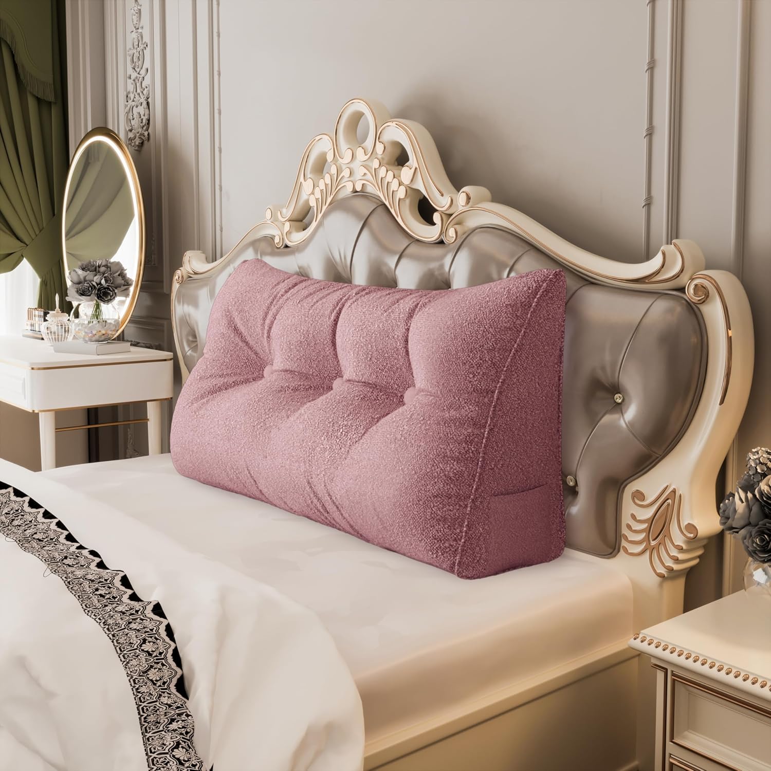 Homecozy Bed Wedge Pillow Headboard - Light Pink Velvet 39IN