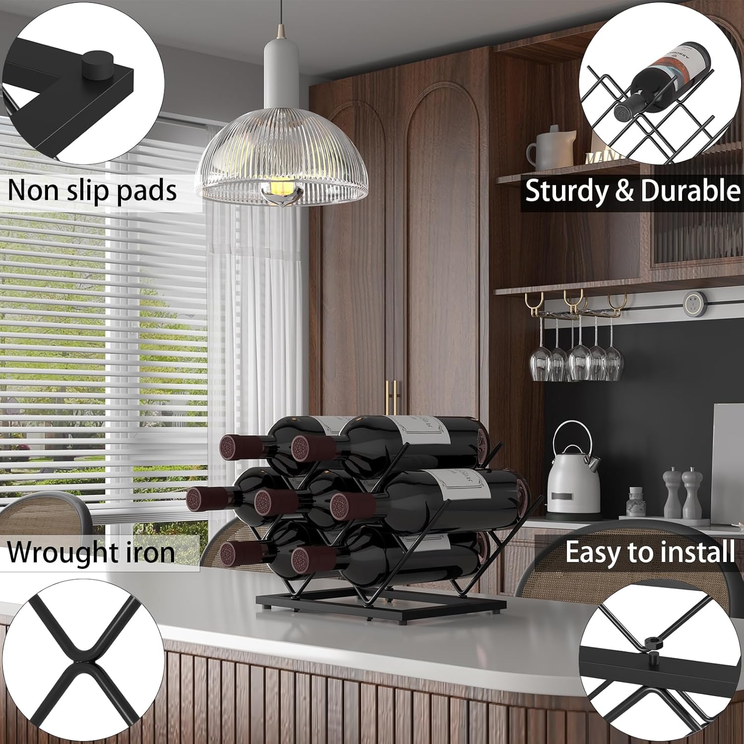 KOKSTOP Black Metal Wine Rack with 7 Bottles Capacity