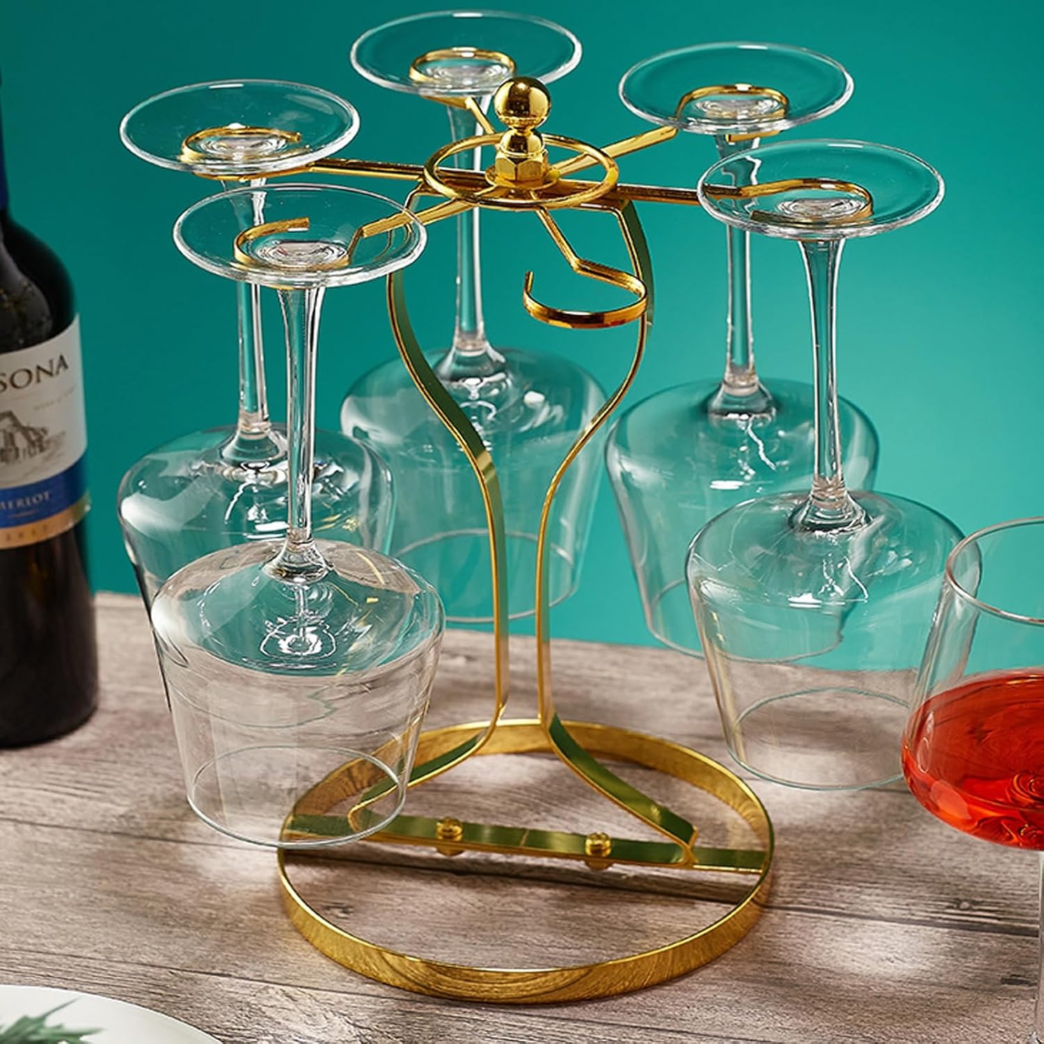 Elegant Gold Wine Glass Holder with 6 Hooks