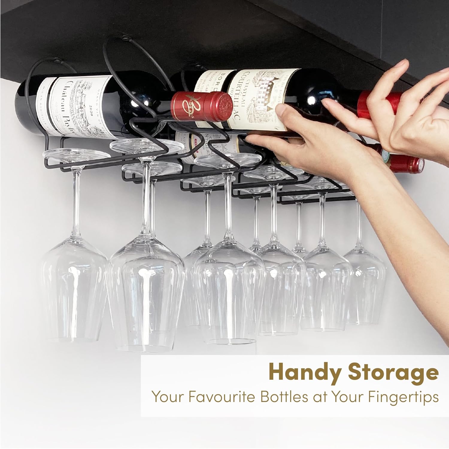 xympo Under Cabinet Wine Rack with Glass Hanger Set of 5