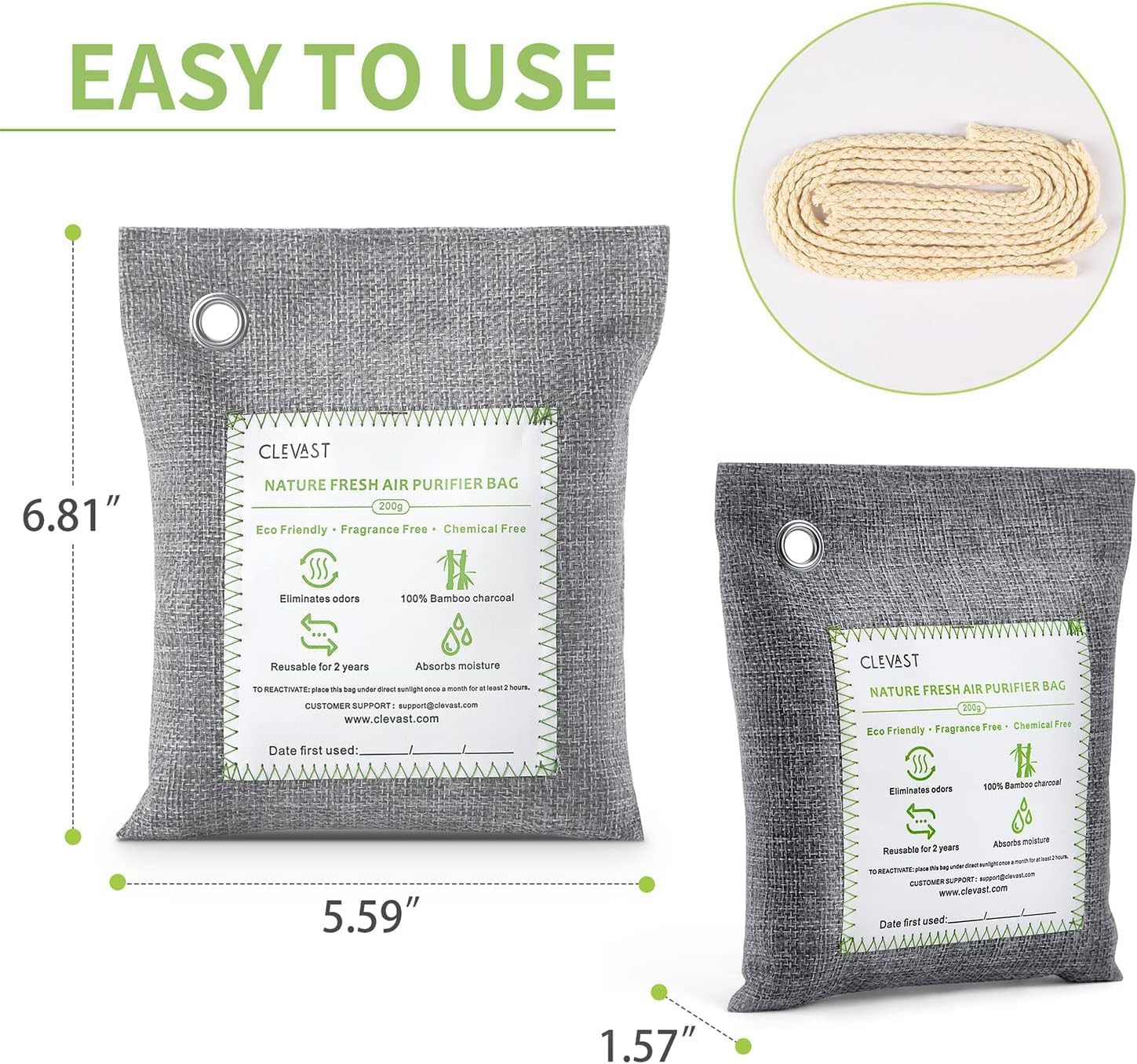 CLEVAST Bamboo Charcoal Air Purifying Bags Large 4200g