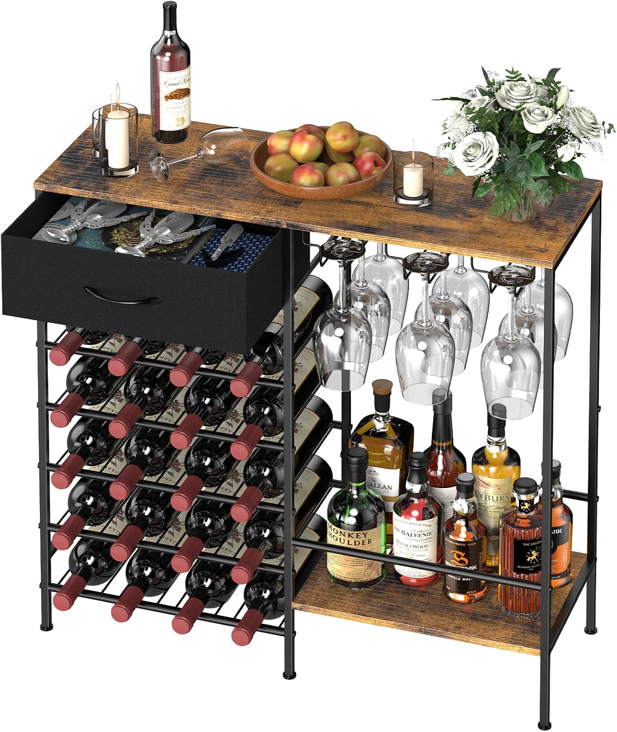 MOOACE Freestanding Wine Rack with Storage Glass Holder