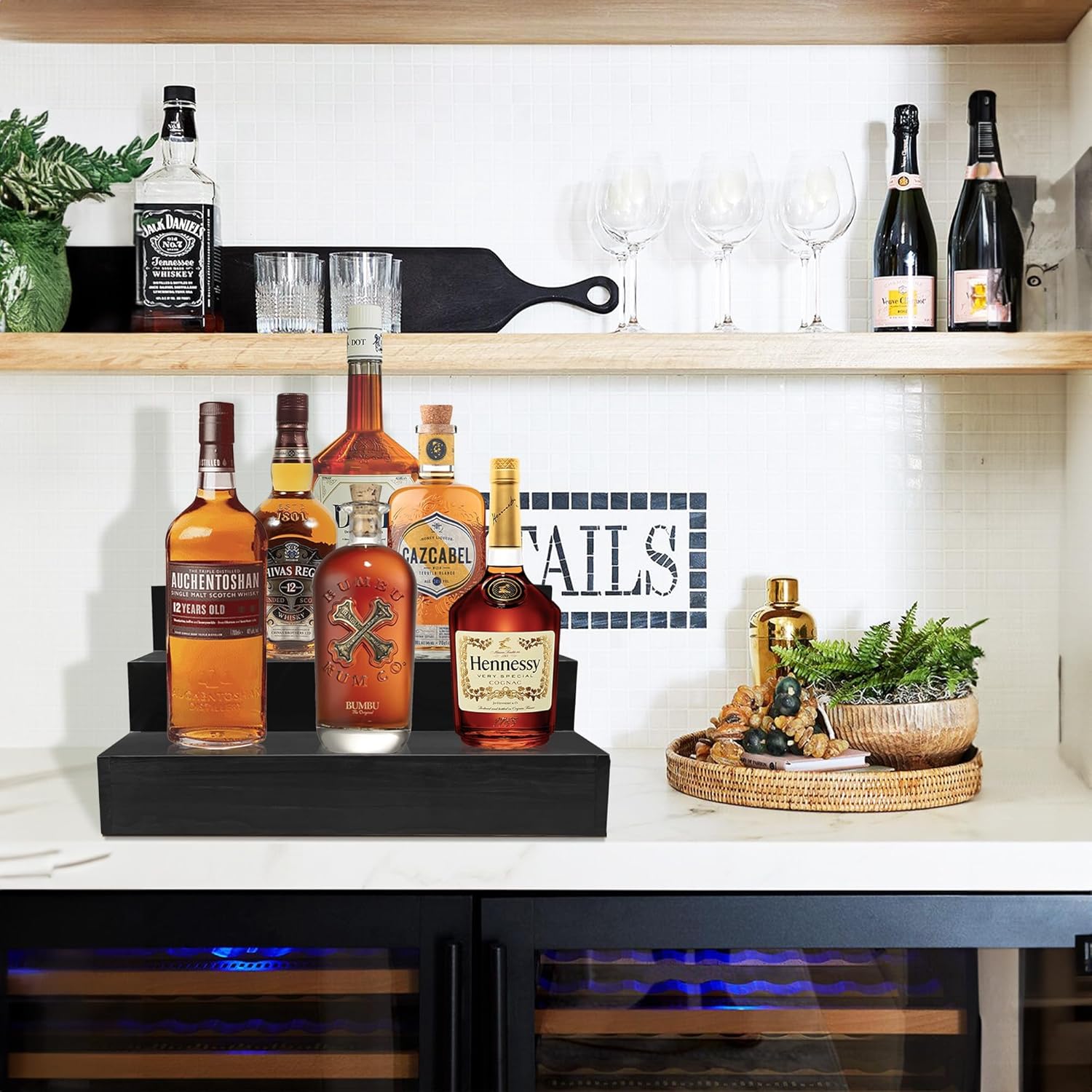 Royxen 3 Tier Wood Liquor Bottle Shelf 16 Black