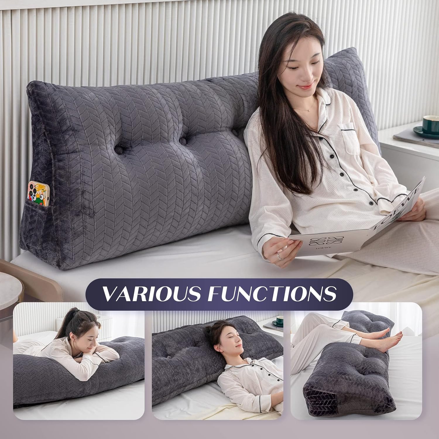 TerriTrophy Large Triangular Wedge Headboard Pillow