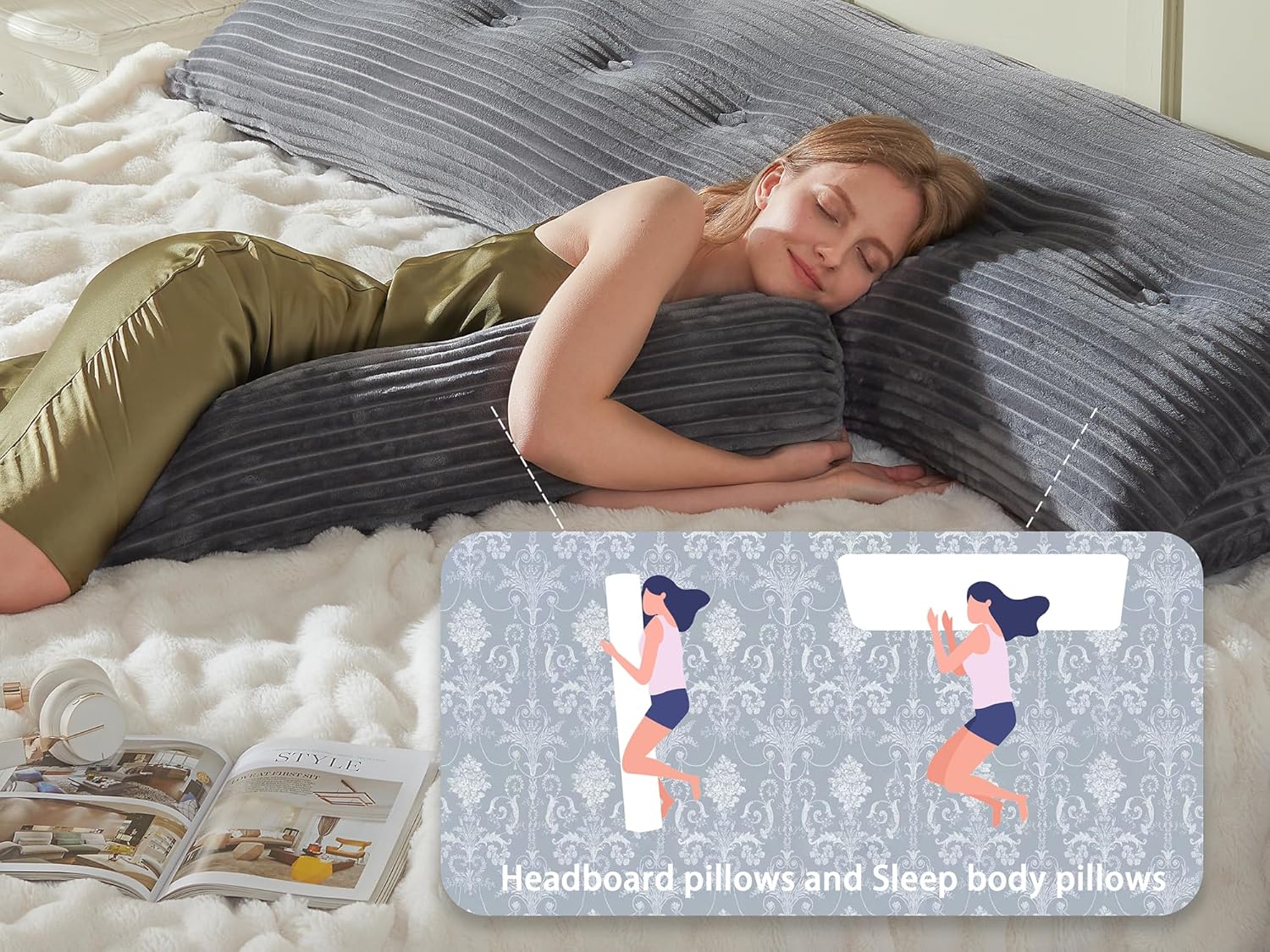 AmyWtb Headboard Pillow with Removable Cover