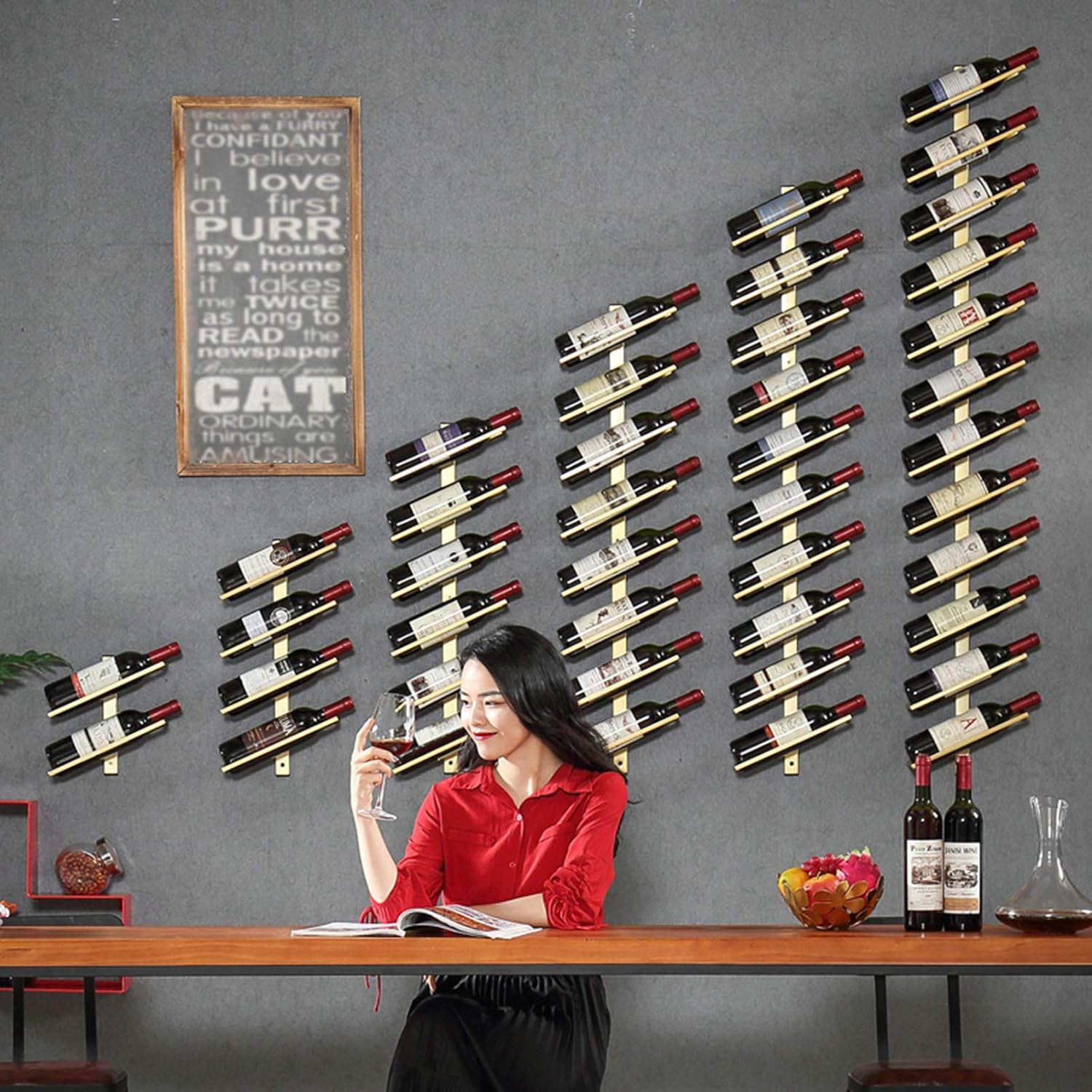 Wall-Mounted Wine Rack for 4 Bottles - Durable Iron Storage Shelf