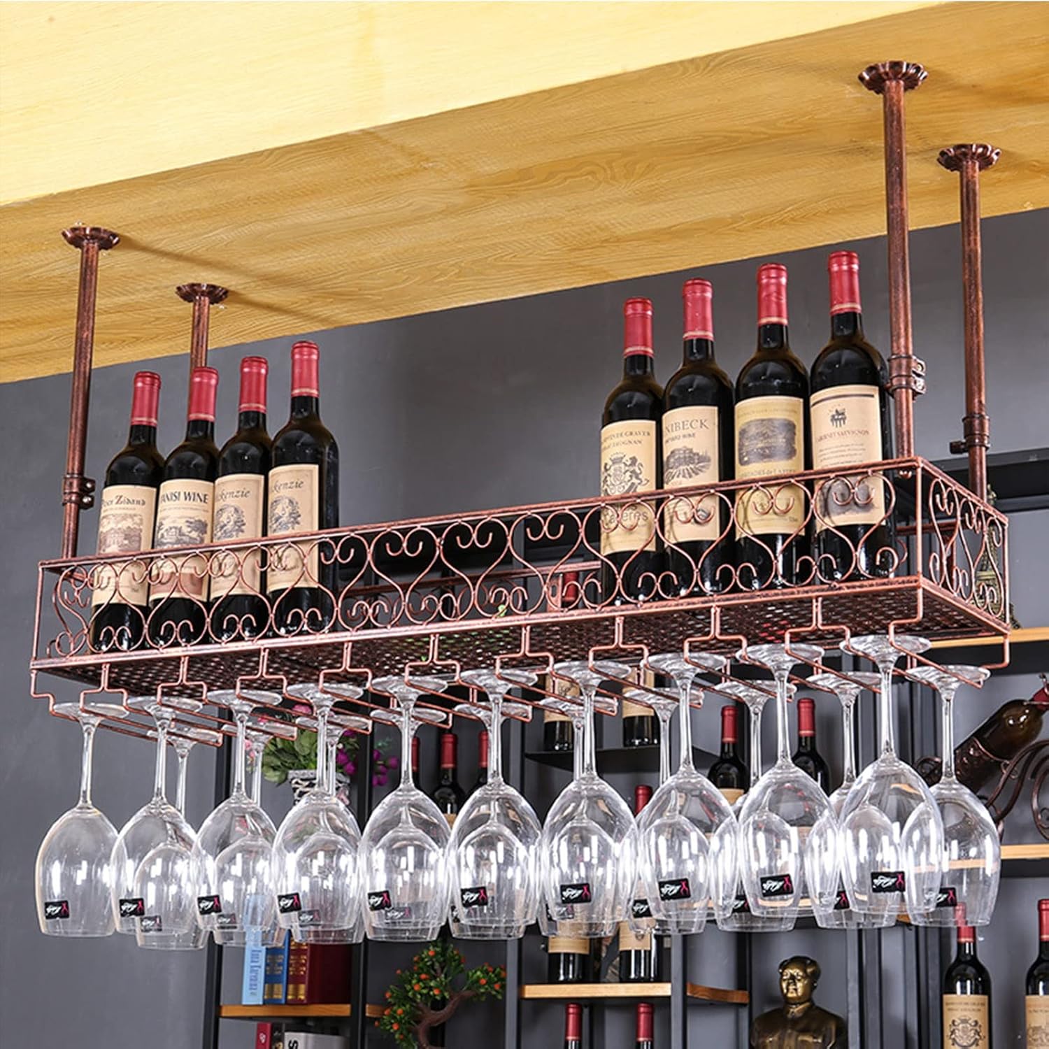 ZJDYDY Wall-Mounted Iron Wine Rack with Adjustable Hanger