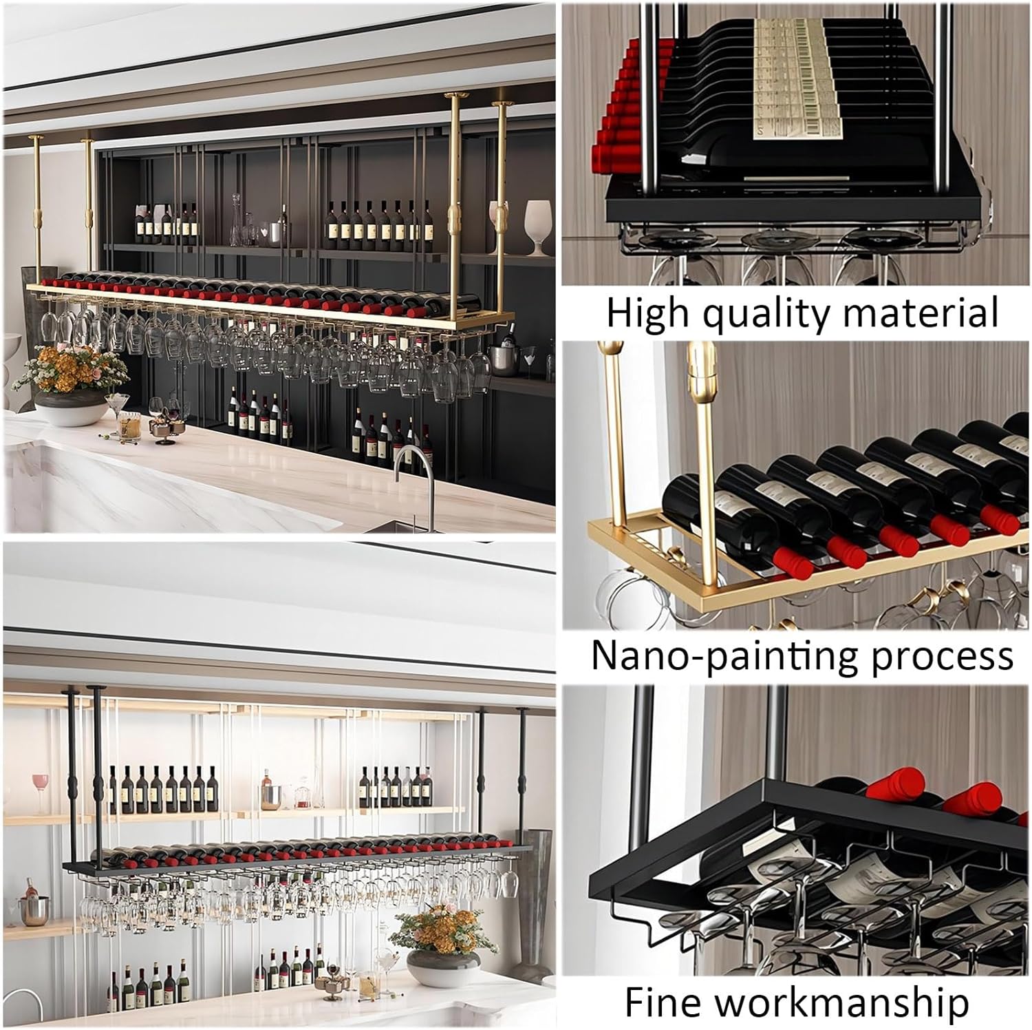LIGUOYI Hanging Wine Glass Holder Adjustable Rack for Kitchen Bar