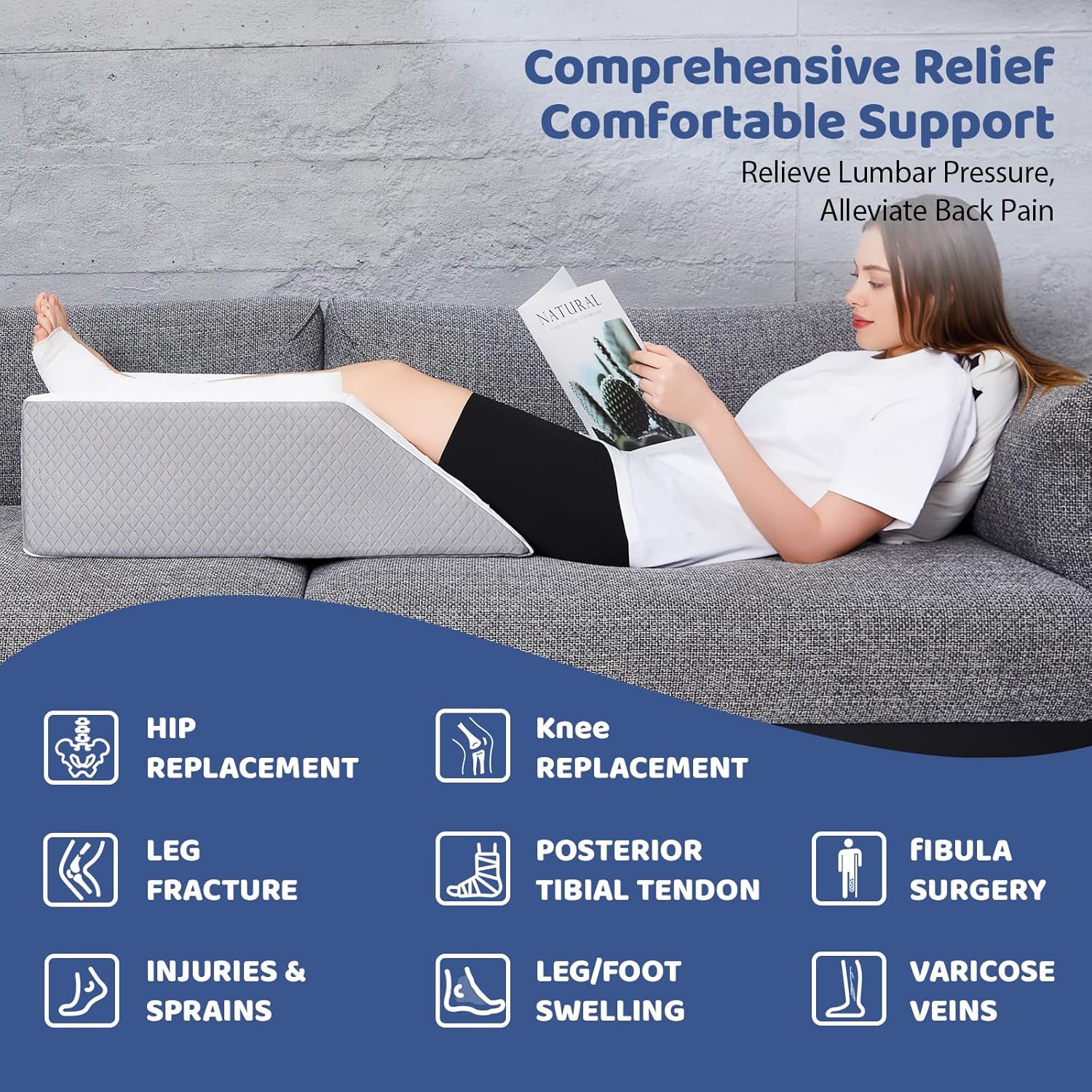 Leg Elevation Pillow with Memory Foam for Post Surgery Relief