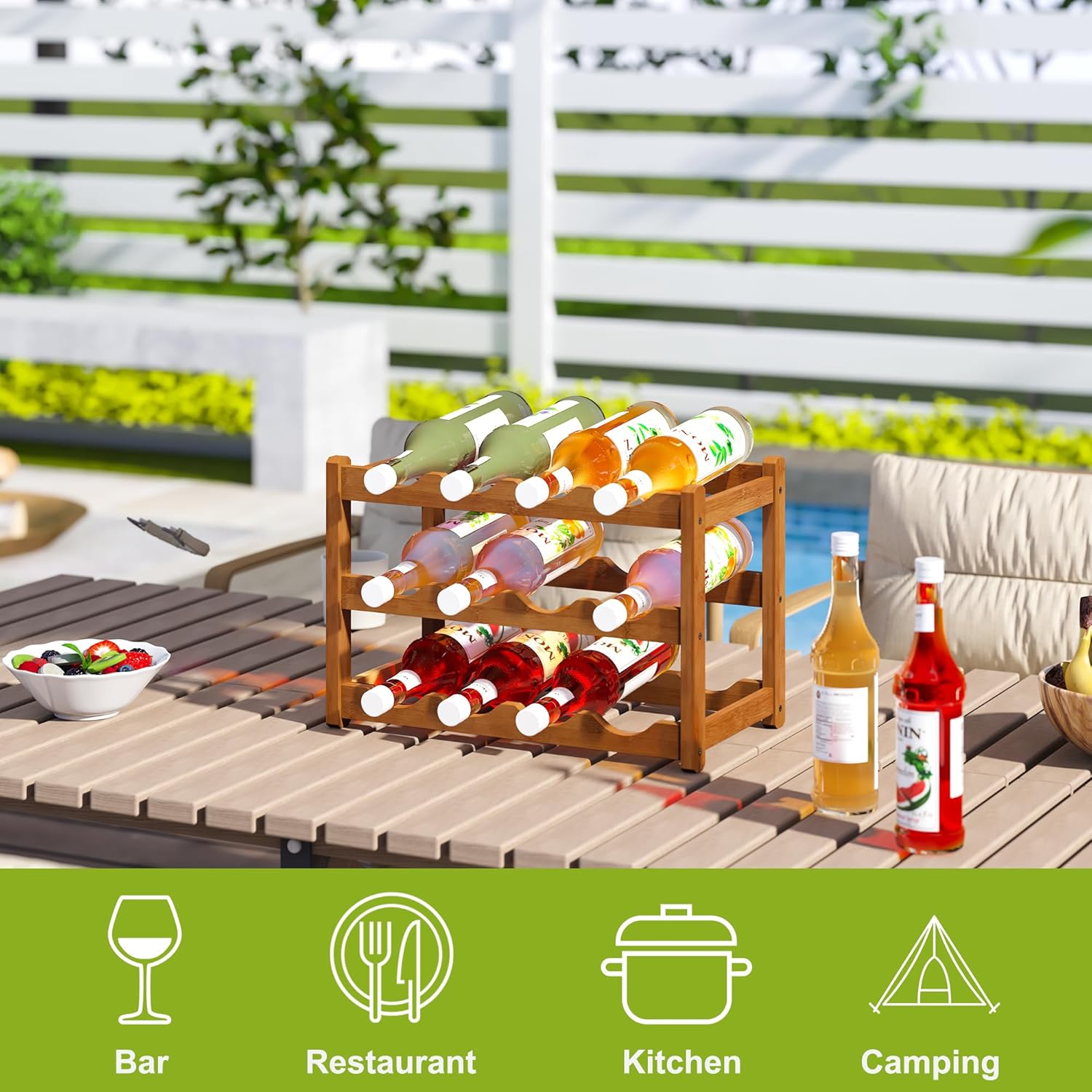 BMOSU 3 Tier Bamboo Wine Rack 12 Bottle Storage Cabinet