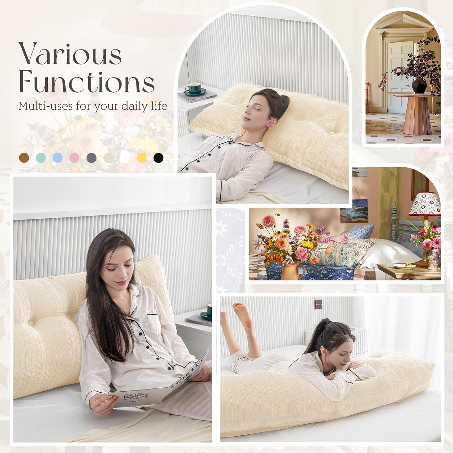 easedeco Bed Wedge Pillow - Large Support for Reading Backrest