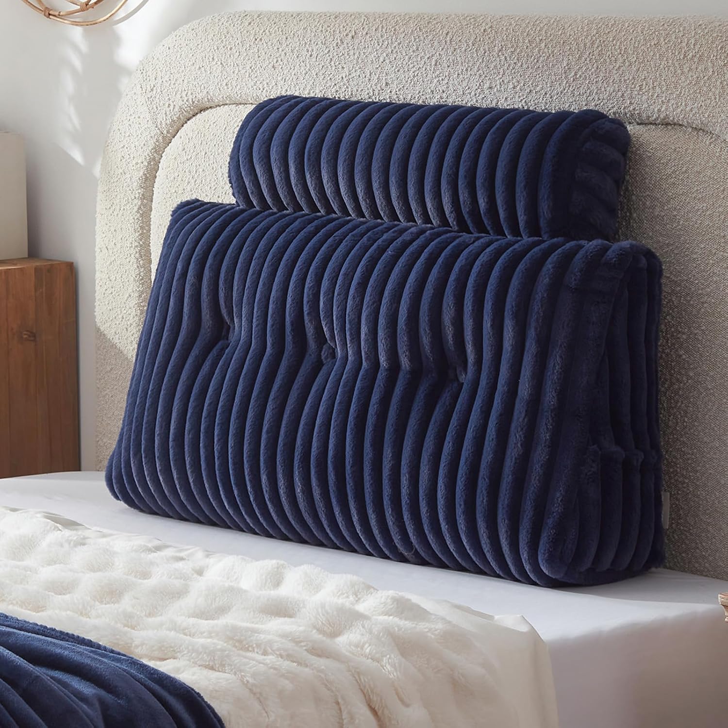 AmyWtb Headboard Pillow with Neck Roll Pillow Blue 39x8x20 Inches