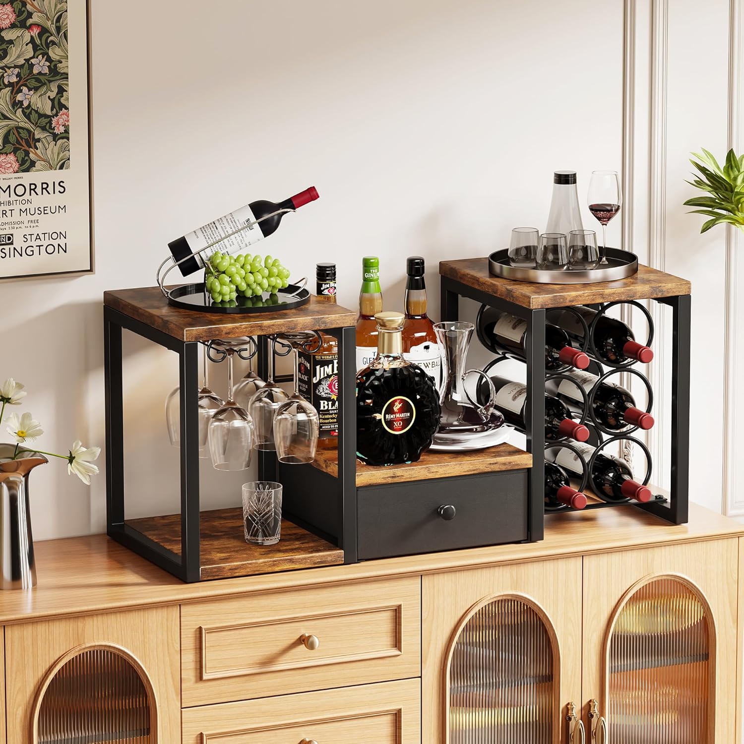 Homeiju Tabletop Wine Rack with Drawer and Glass Holder 1