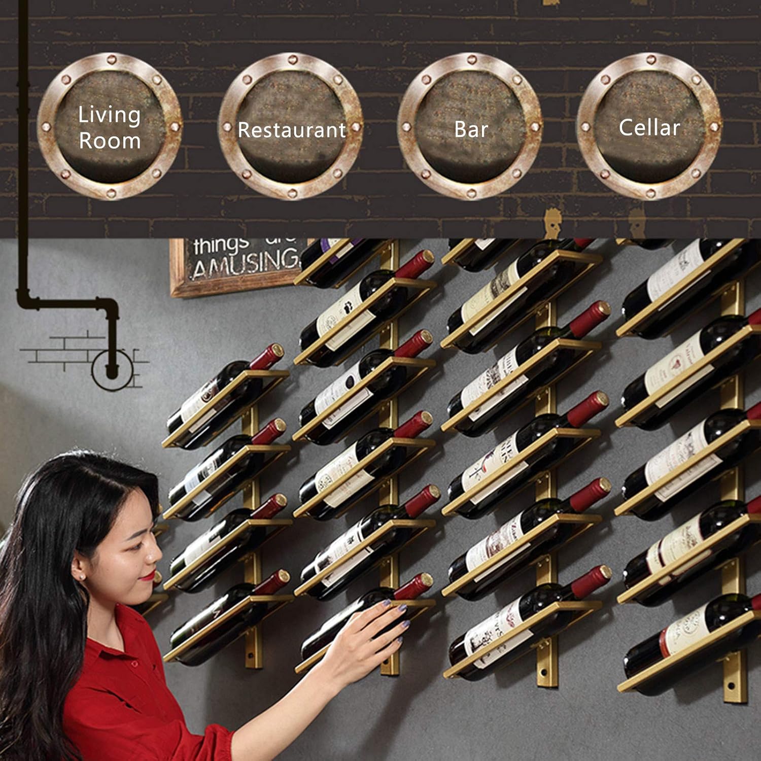 Wall-Mounted Wine Rack for 4 Bottles - Durable Iron Storage Shelf