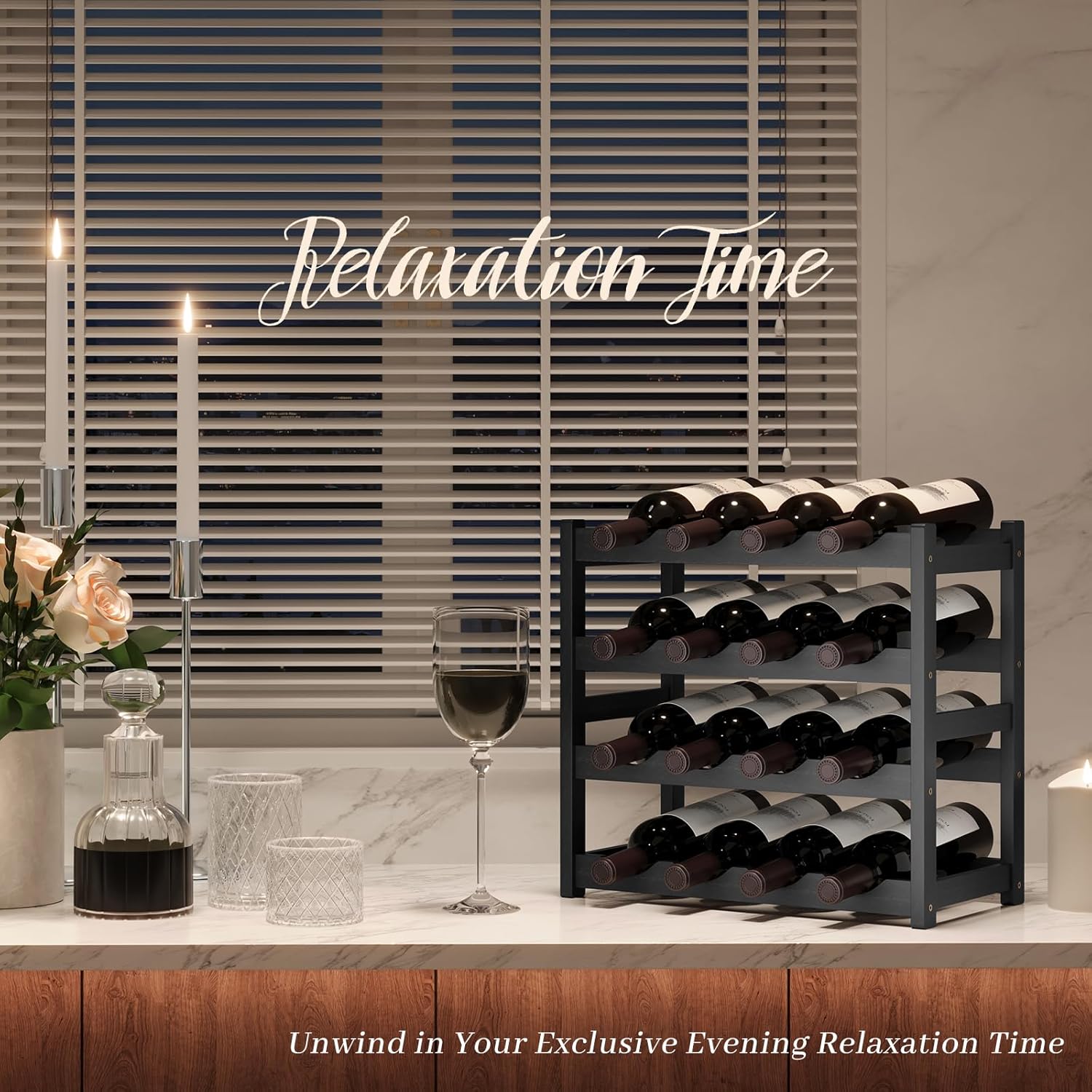 AUGOHCMIL 4-Tier Bamboo Wine Rack Black 1